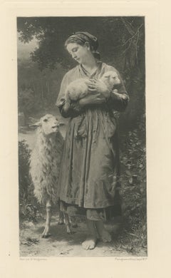 The Newborn Lamb after William Bouguereau, Antique Photogravure, circa 1880