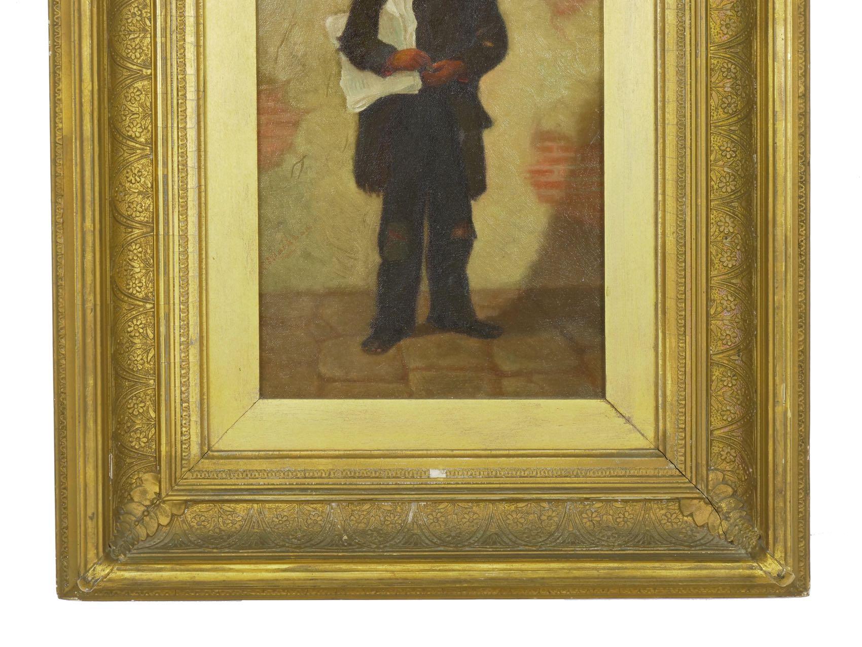 “the Newsboy” Antique Oil Painting by Charles Markham 3