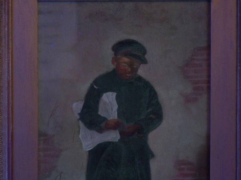 The Newsboy Antique Oil Painting By Charles Markham For Sale At