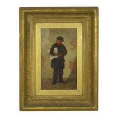 “the Newsboy” Antique Oil Painting by Charles Markham