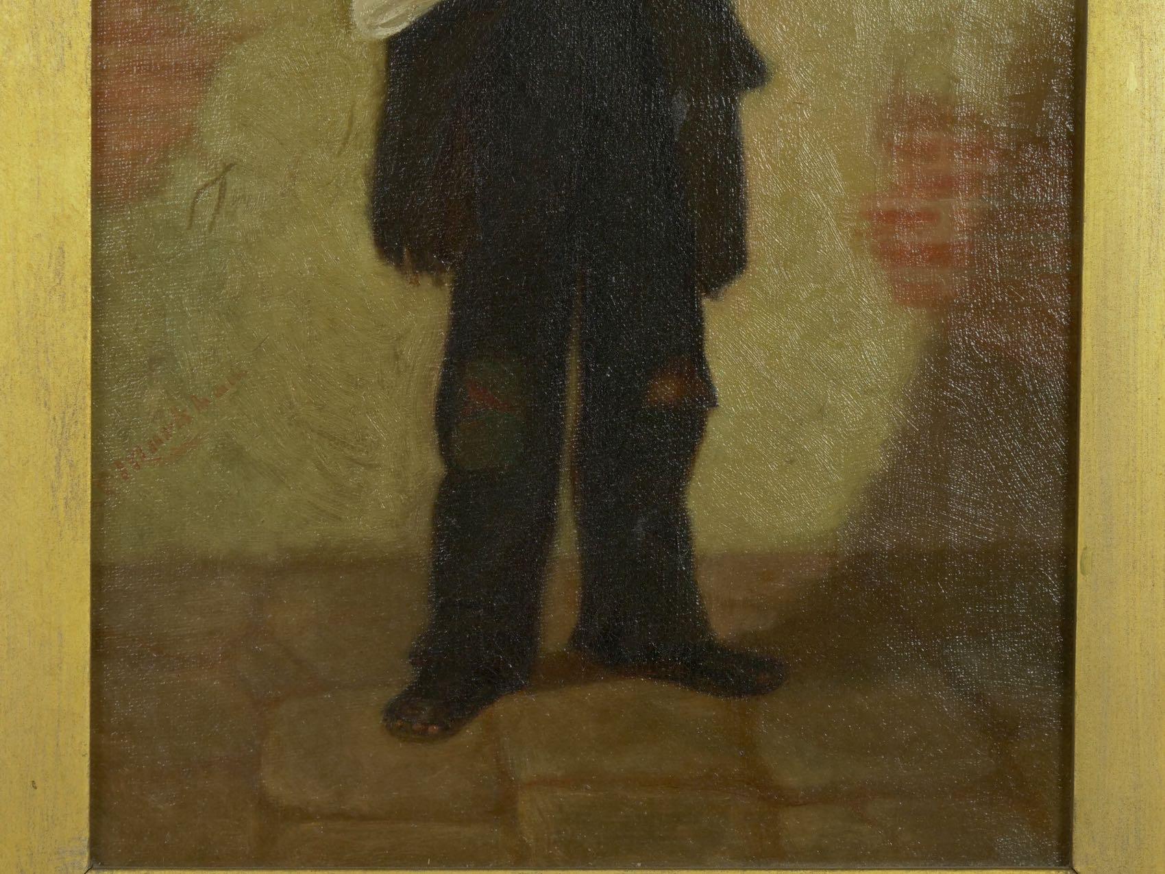 American “the Newsboy” Antique Oil Painting by Charles Markham