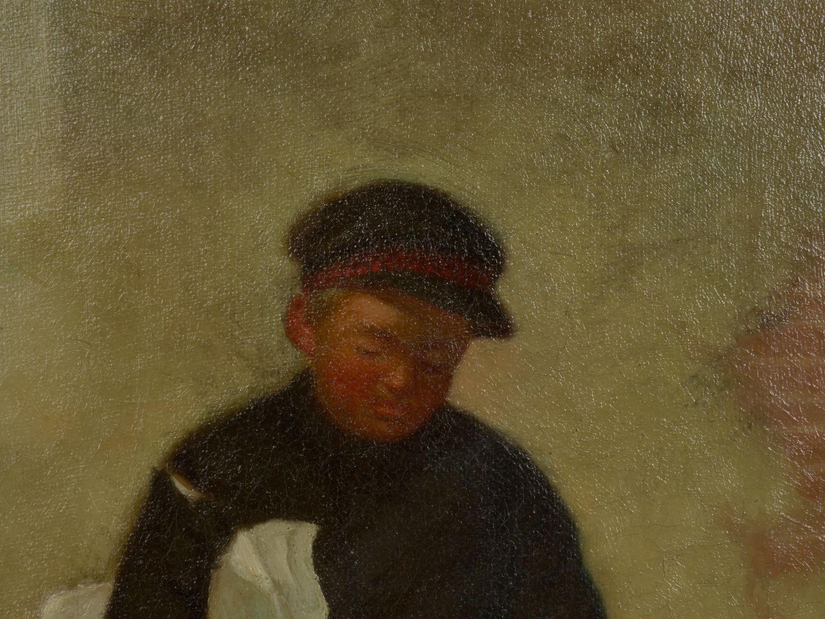 Hand-Painted “the Newsboy” Antique Oil Painting by Charles Markham