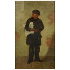 “the Newsboy” Antique Oil Painting by Charles Markham