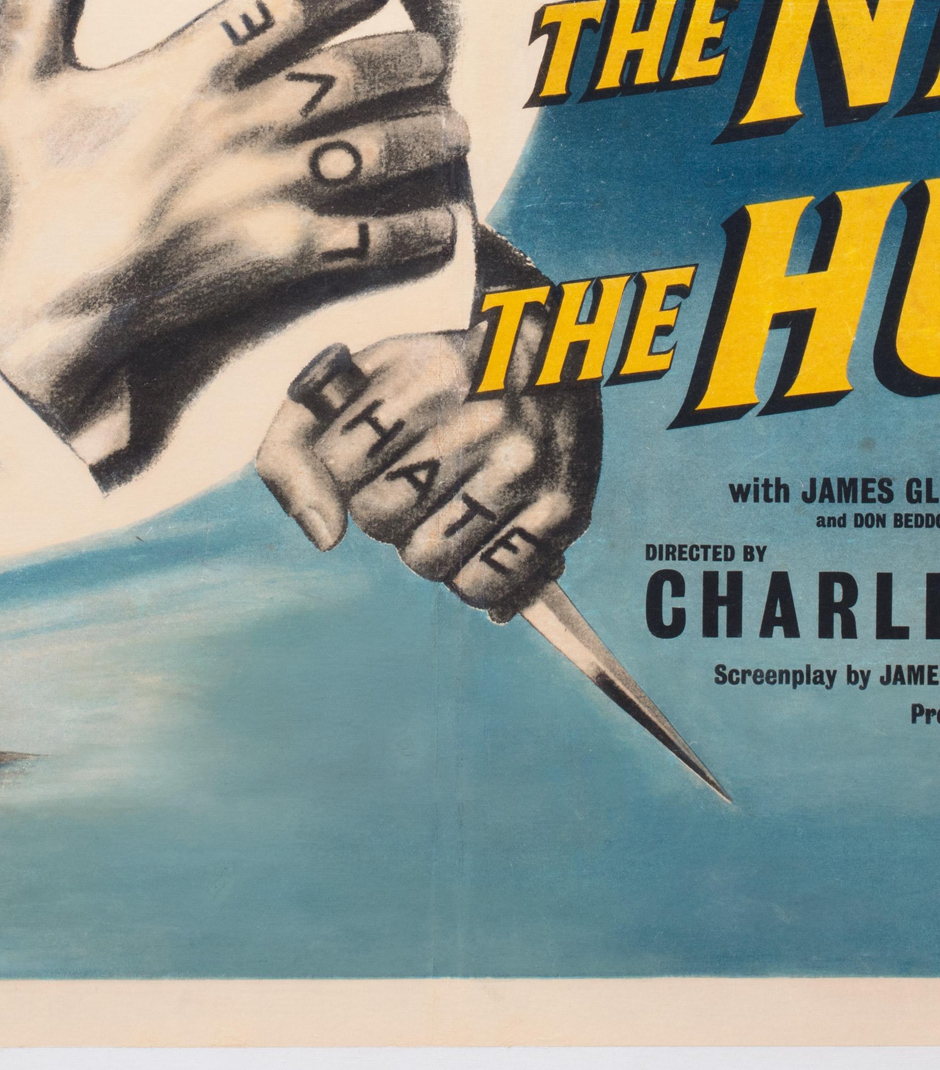 Night of the Hunter 1955 Original UK Quad Film Movie Poster, Linen Backed In Excellent Condition In Bath, Somerset