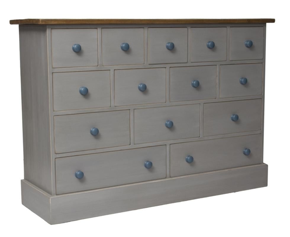 This item is available in 8 colours: White, light grey, mid grey, pale green, mid green, mid blue, dark blue and aubergine

Upcycled painted chests, based on old shopfittings, this is a practical but individual way of storing clutter in any room.