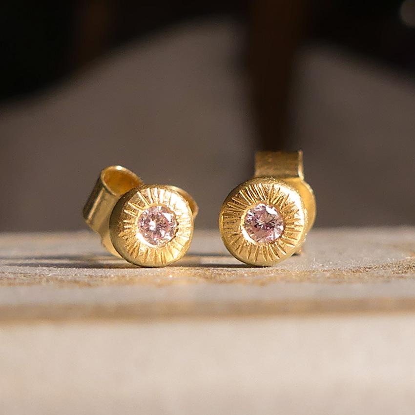 Brilliant Cut The Noa Diamond Stud Earrings with Pink Diamonds and 18ct Fairmined Gold For Sale