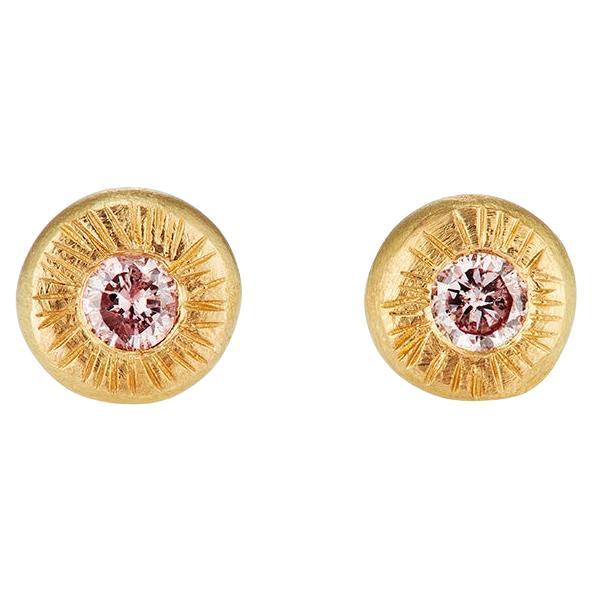 The Noa Diamond Stud Earrings with Pink Diamonds and 18ct Fairmined Gold For Sale