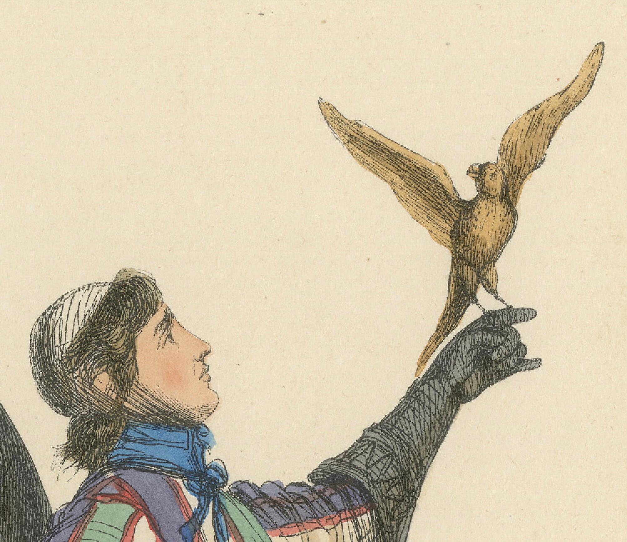 Mid-19th Century The Noble Sport: A German Falconer in 'Costume du Moyen Âge, 1847 For Sale