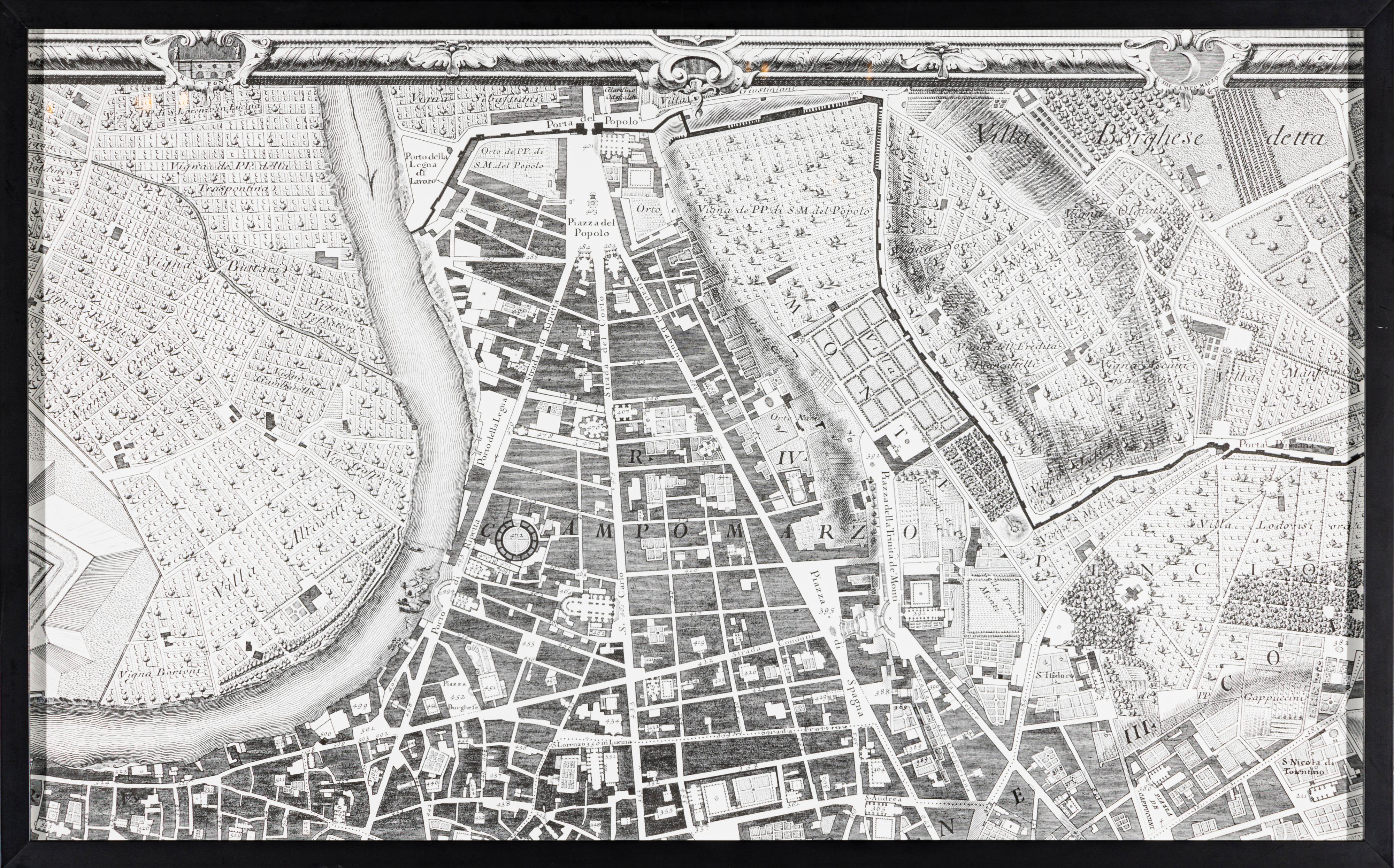 The NOLLI MAP of ROME of 1748 in FACSIMILE Custom Framed 5