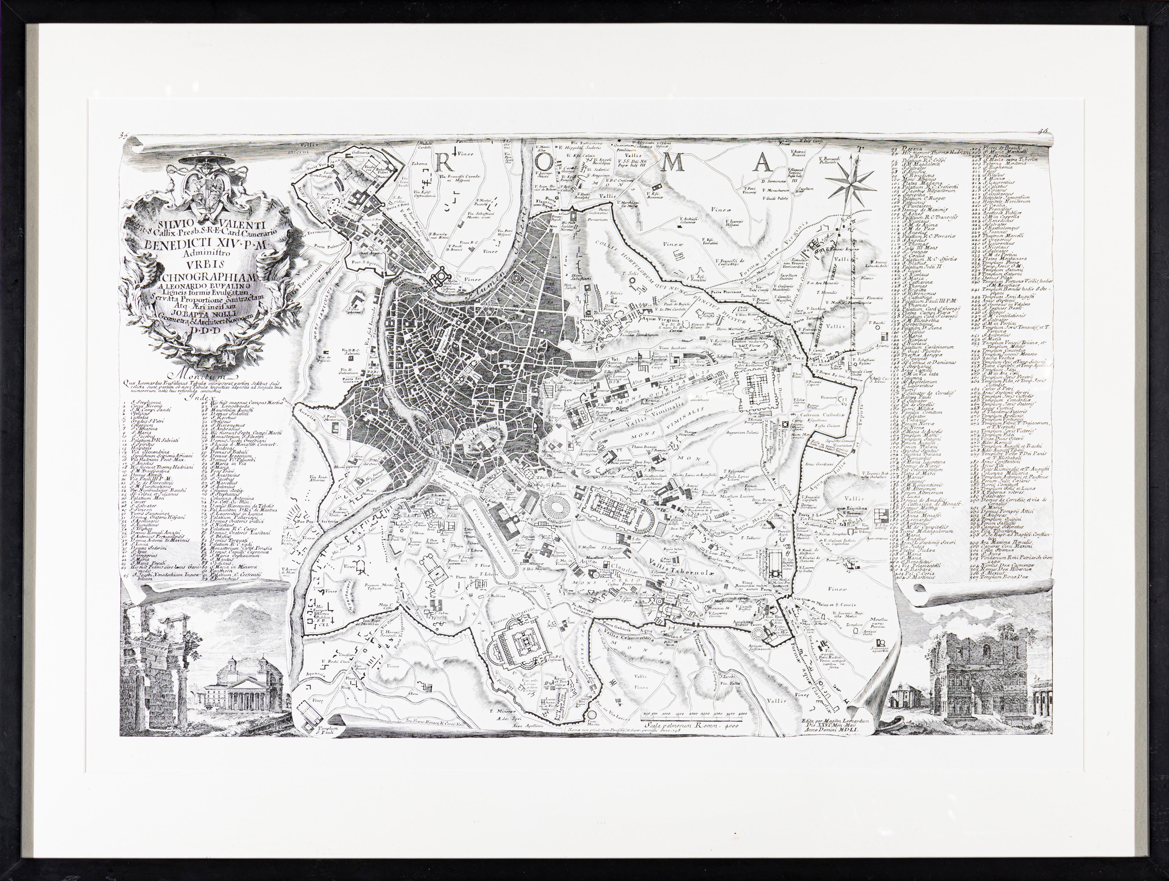 The NOLLI MAP of ROME of 1748 in FACSIMILE Custom Framed 7