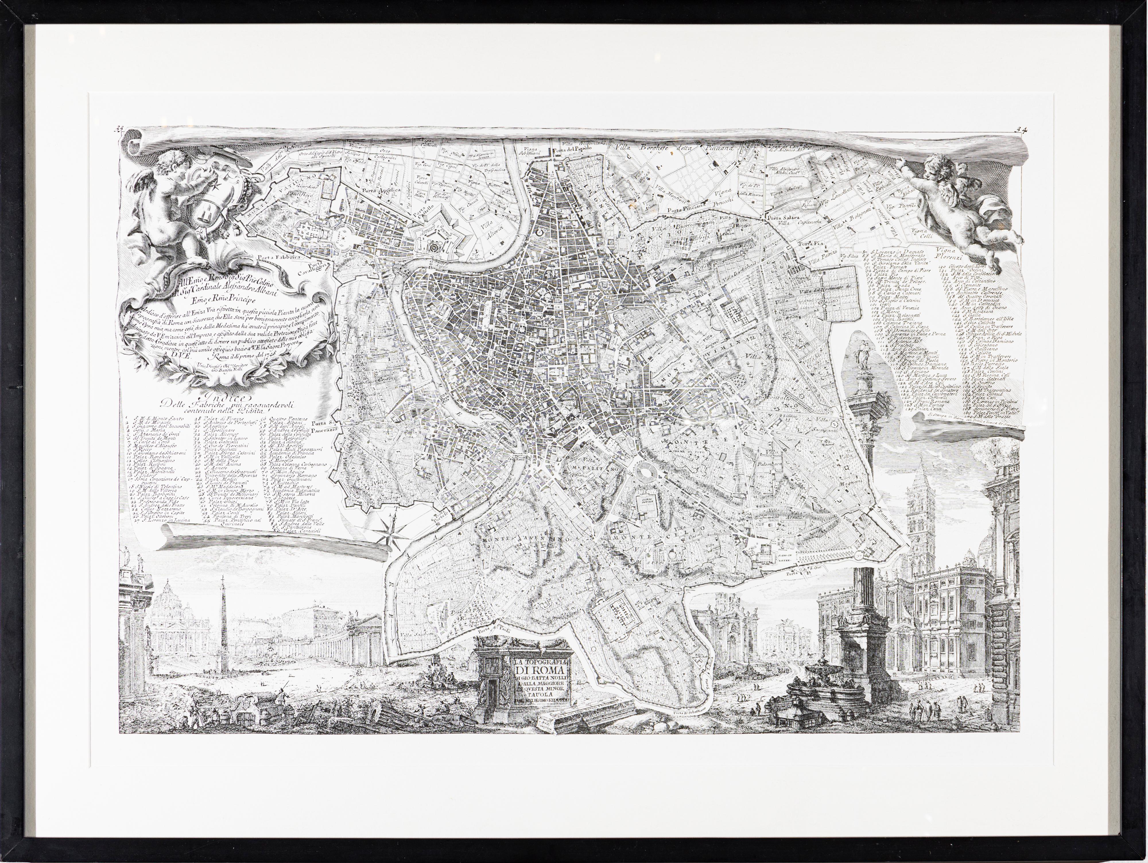 The NOLLI MAP of ROME of 1748 in FACSIMILE Custom Framed 8