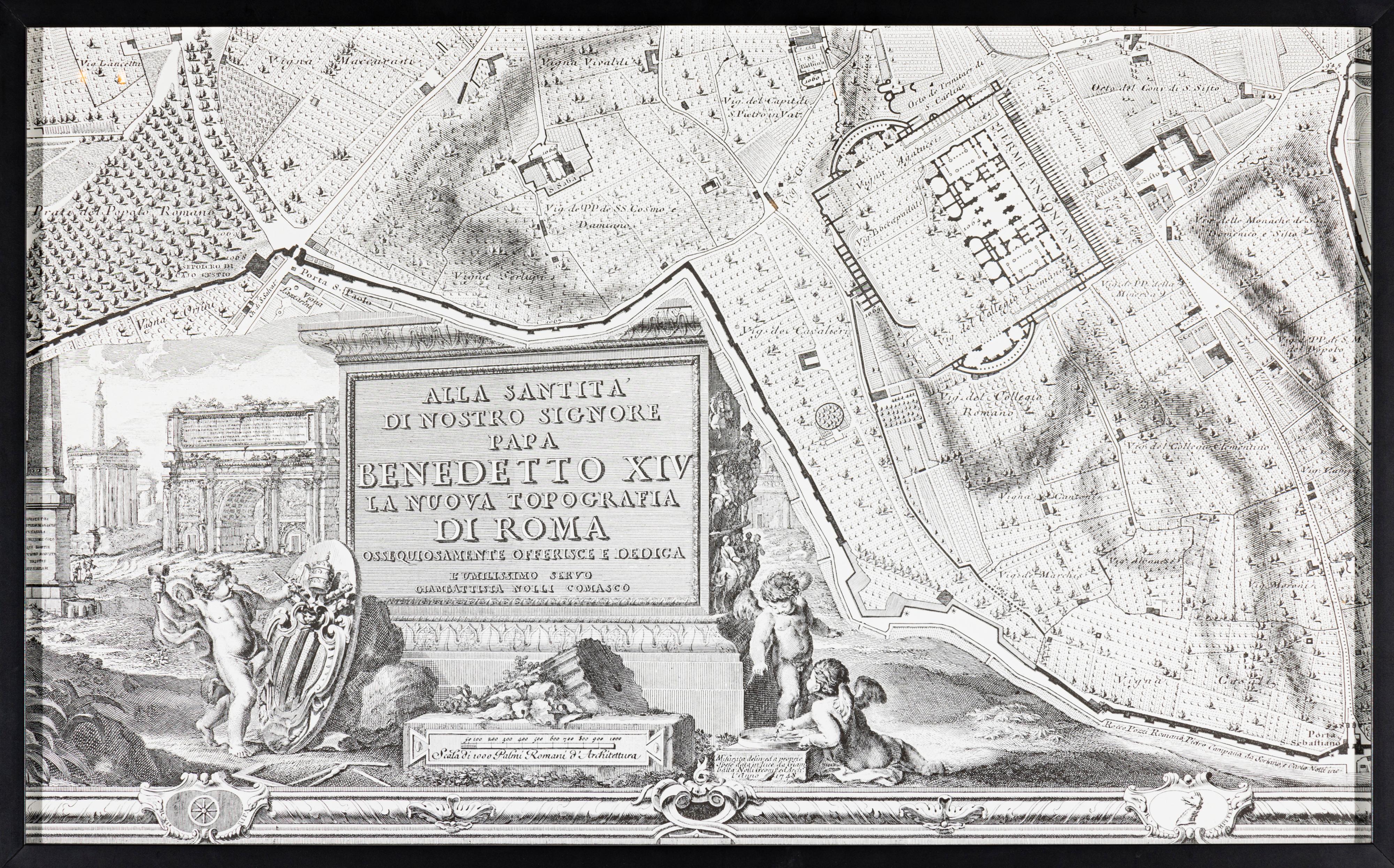 Other The NOLLI MAP of ROME of 1748 in FACSIMILE Custom Framed
