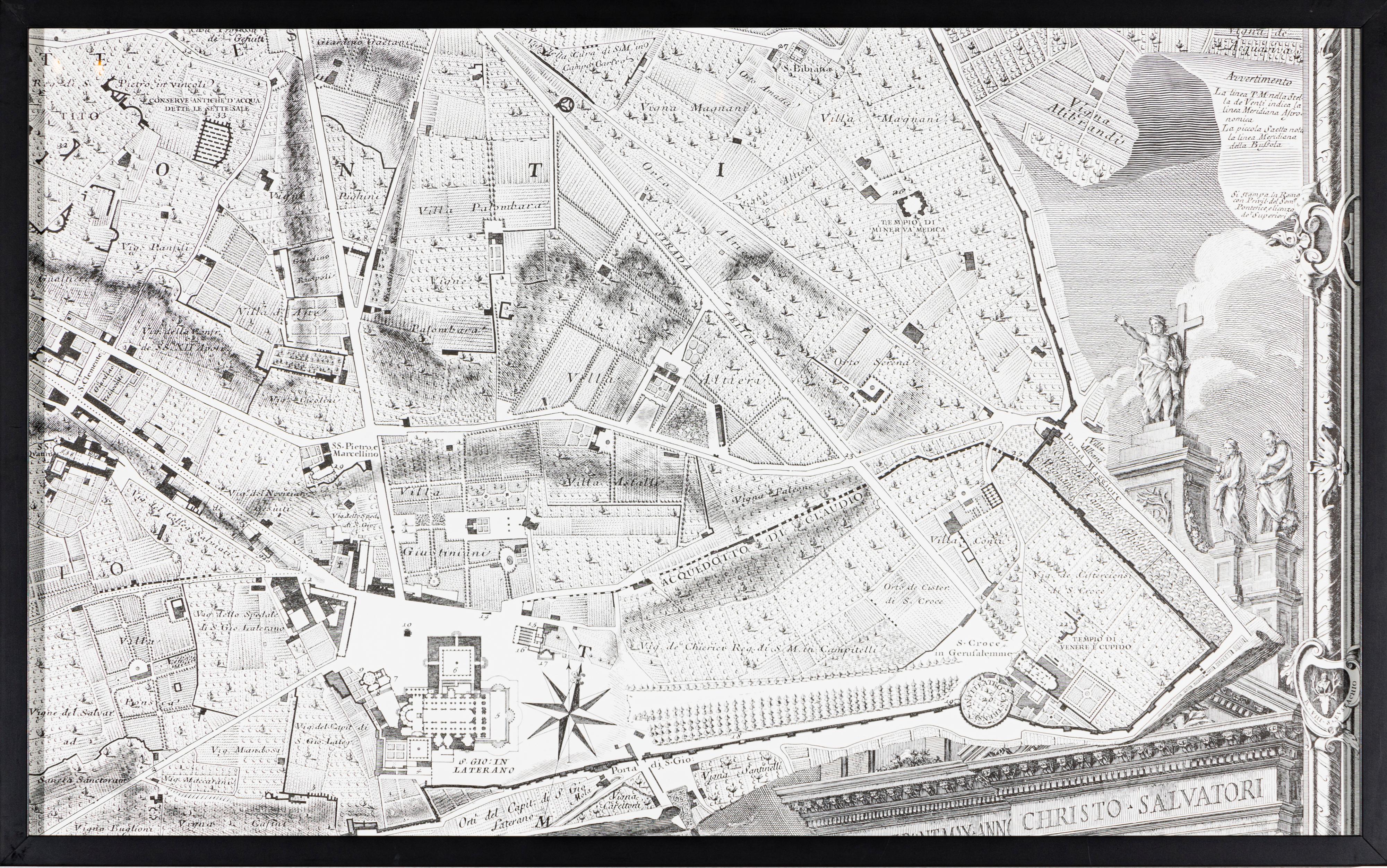 The NOLLI MAP of ROME of 1748 in FACSIMILE Custom Framed In Good Condition In WEST PALM BEACH, FL