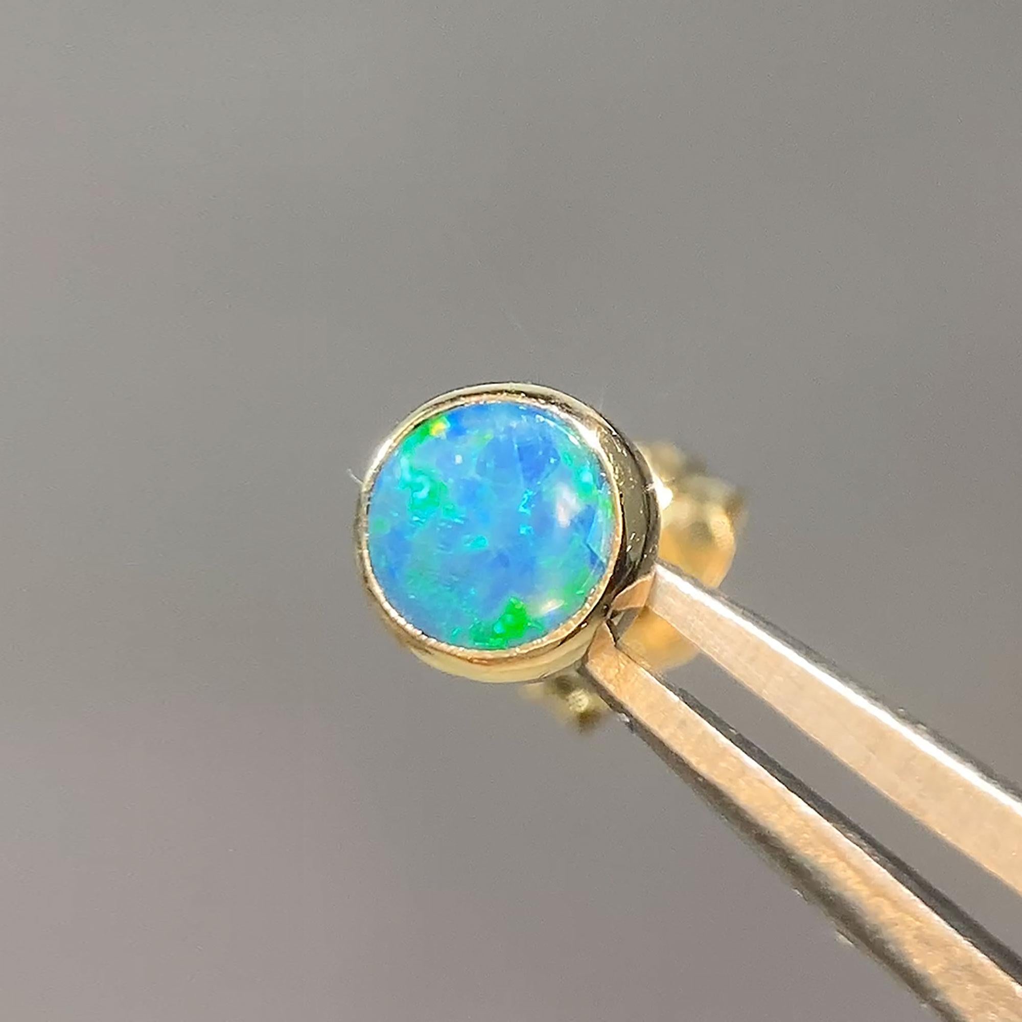 Contemporary Nomad Doublet Opal 18k Yellow Gold Stud Earrings For Sale