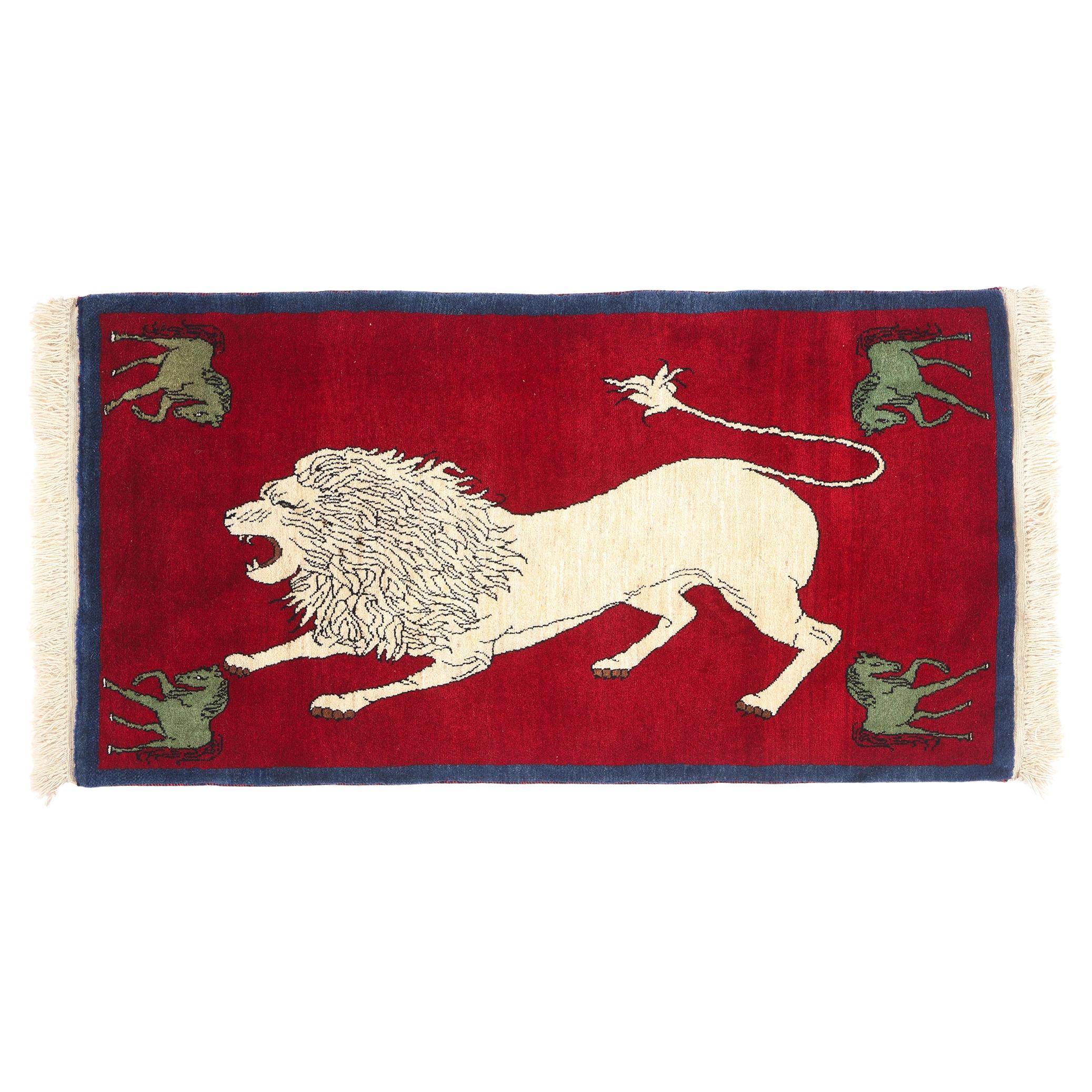 The Nomadic Lion King: A Vintage Persian Shiraz Masterpiece of Tribal Nobility For Sale
