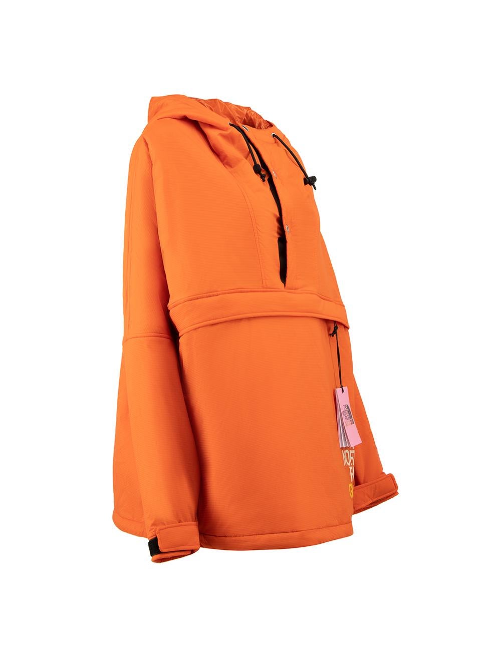 CONDITION is Never worn, with tags. No visible wear to jacket is evident on this used The North Face x Gucci designer resale item. Details Orange Synthetic Anorak jacket Oversized fit Hooded with drawstring Half press-stud closure at front Zip