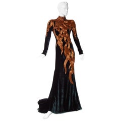 The NWT Alexander McQueen 2007 Velvet Beaded Flame Gown  Entrance Maker! 