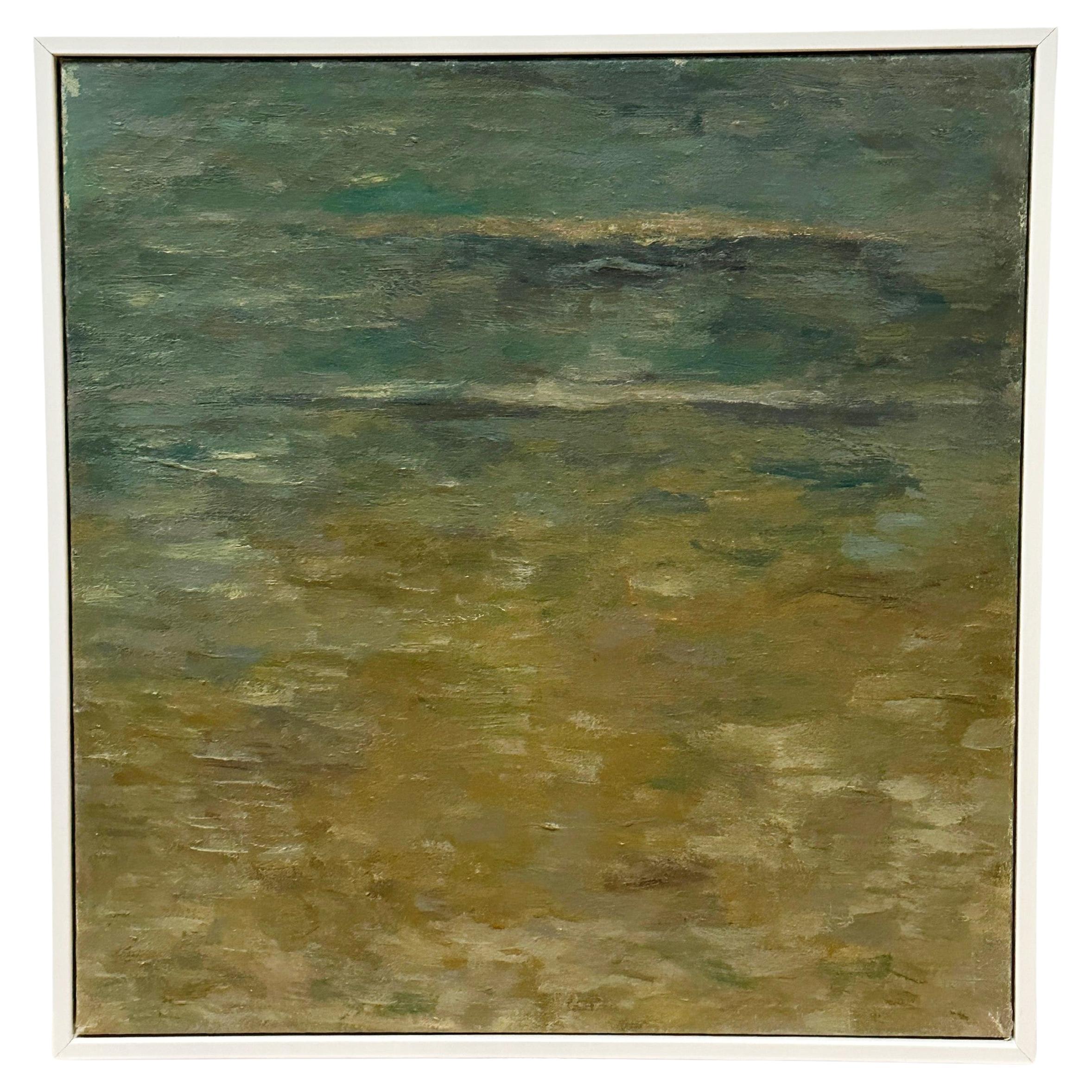 « L'océan et la plage », peinture à l'huile abstraite huile sur toile de Pat Badt