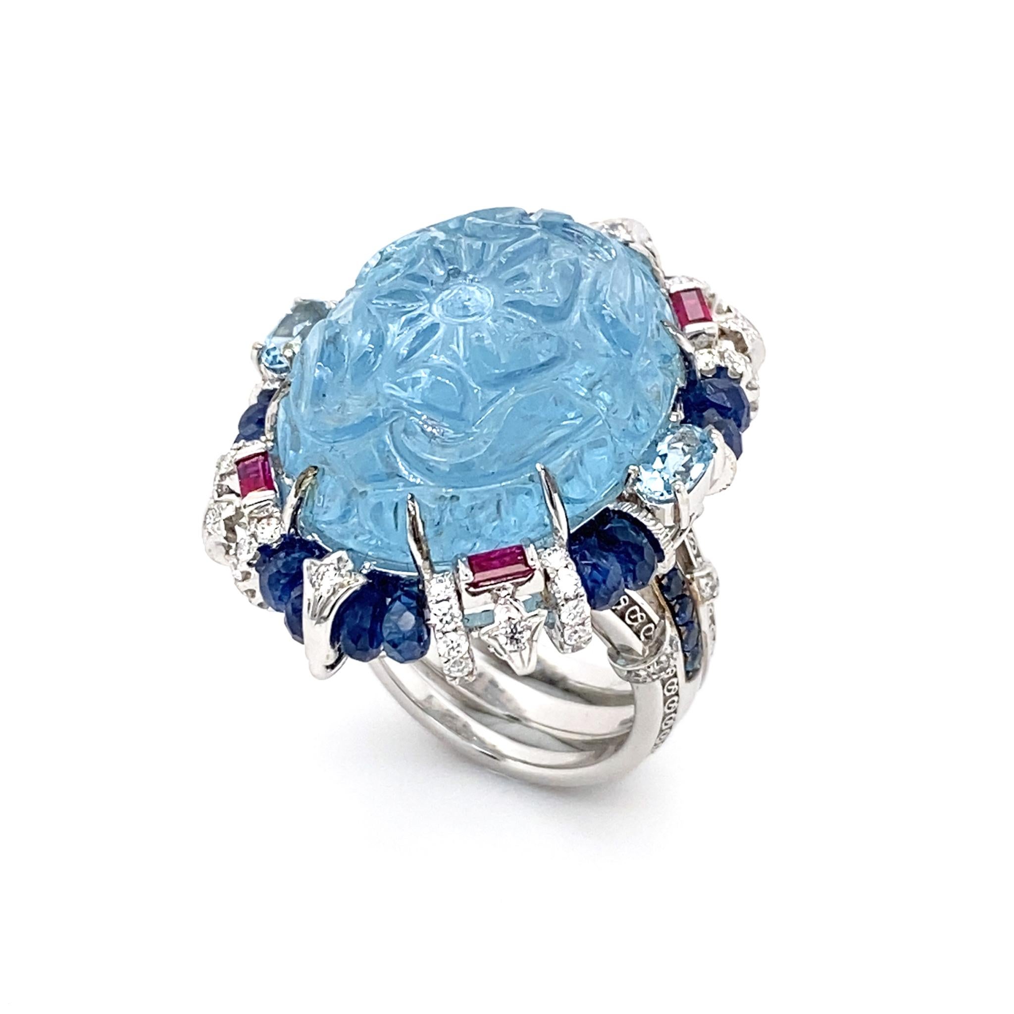Oceanic Blooms 4-in-1 Transformable Carved Aquamarine Bangle Set by Dilys' 7