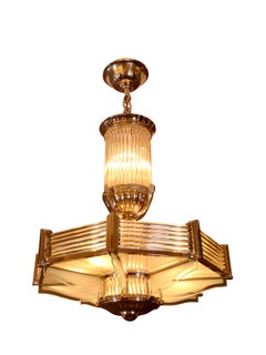 Octagonal Nickeled Art Deco Ceiling Lamp from Petitot, France, 1930s