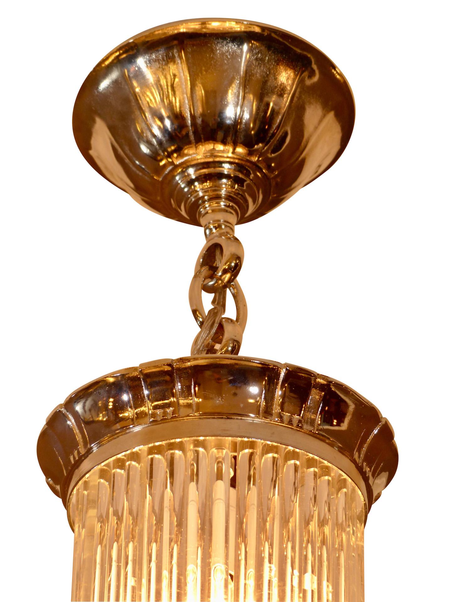 French Octagonal Nickeled Art Deco Ceiling Lamp from Petitot, France, 1930s  For Sale