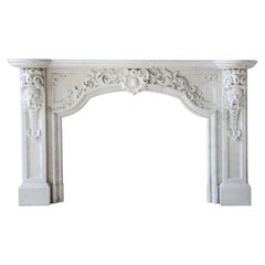'The Odin' - Large Antique Statuario Carrara Marble Fireplace with Viking Masks