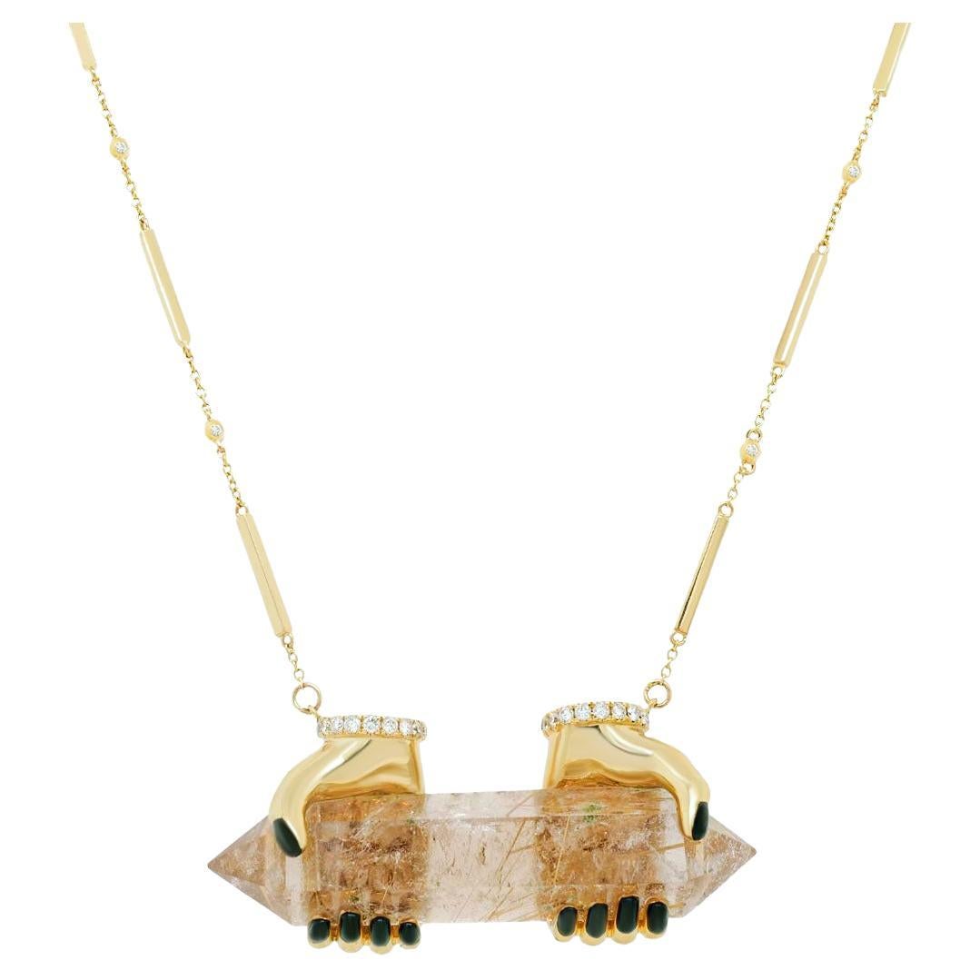 Le collier d'offrande  18.8GMS .27CTW  Quartz rutile, diamants et émail