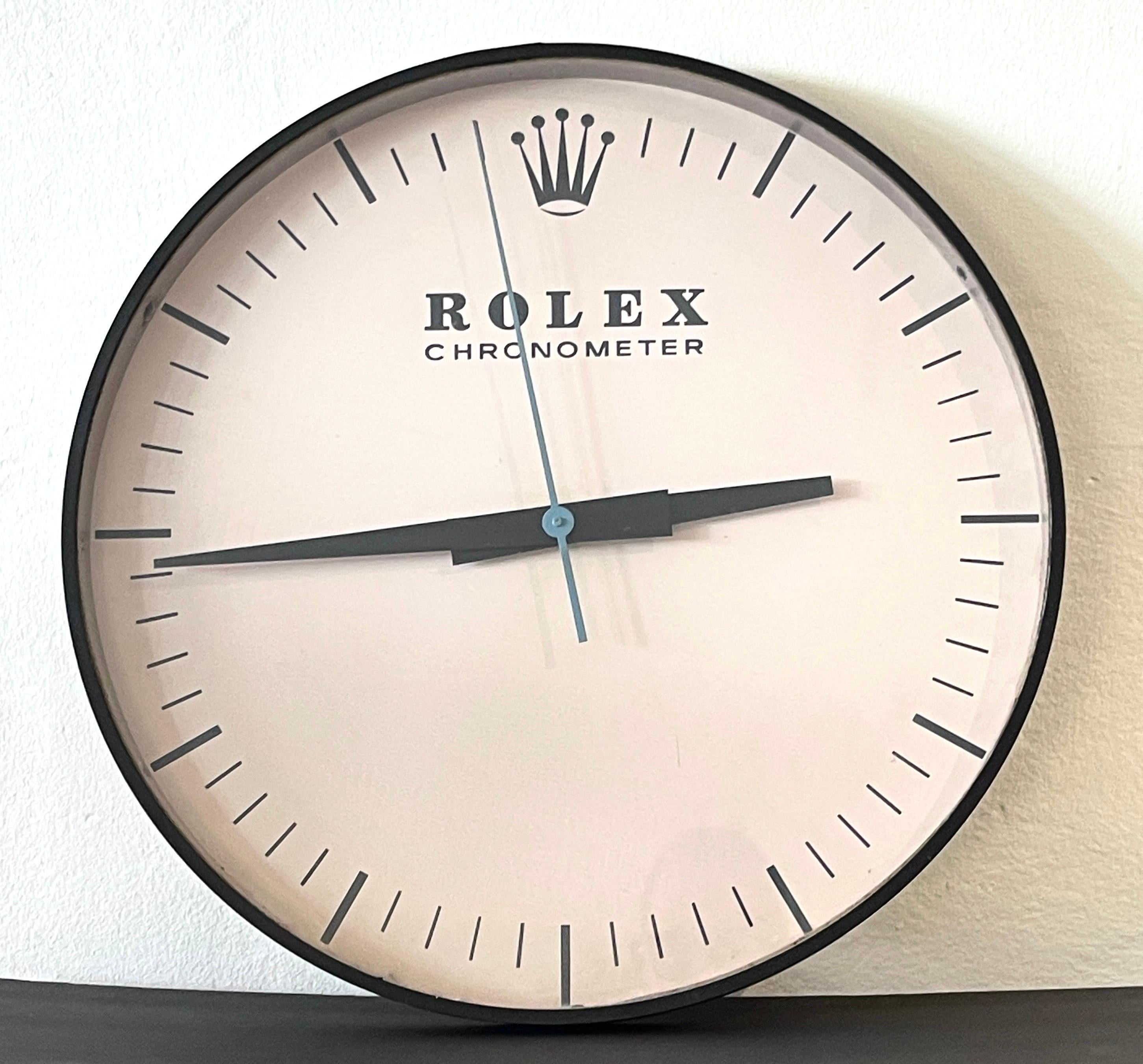 The Ohio Advertising Display for Rolex, Wall Clock
USA, circa 1965,  Inscribed 'Rolex Chronometer' 
A rare opportunity to acquire a large size clock, known as an ultimate trophy for the collector of Rolex ephemera. These scarce clocks were made for