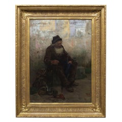 "The Old Beggar" '1883' American Antique Oil Painting by Frank Penfold