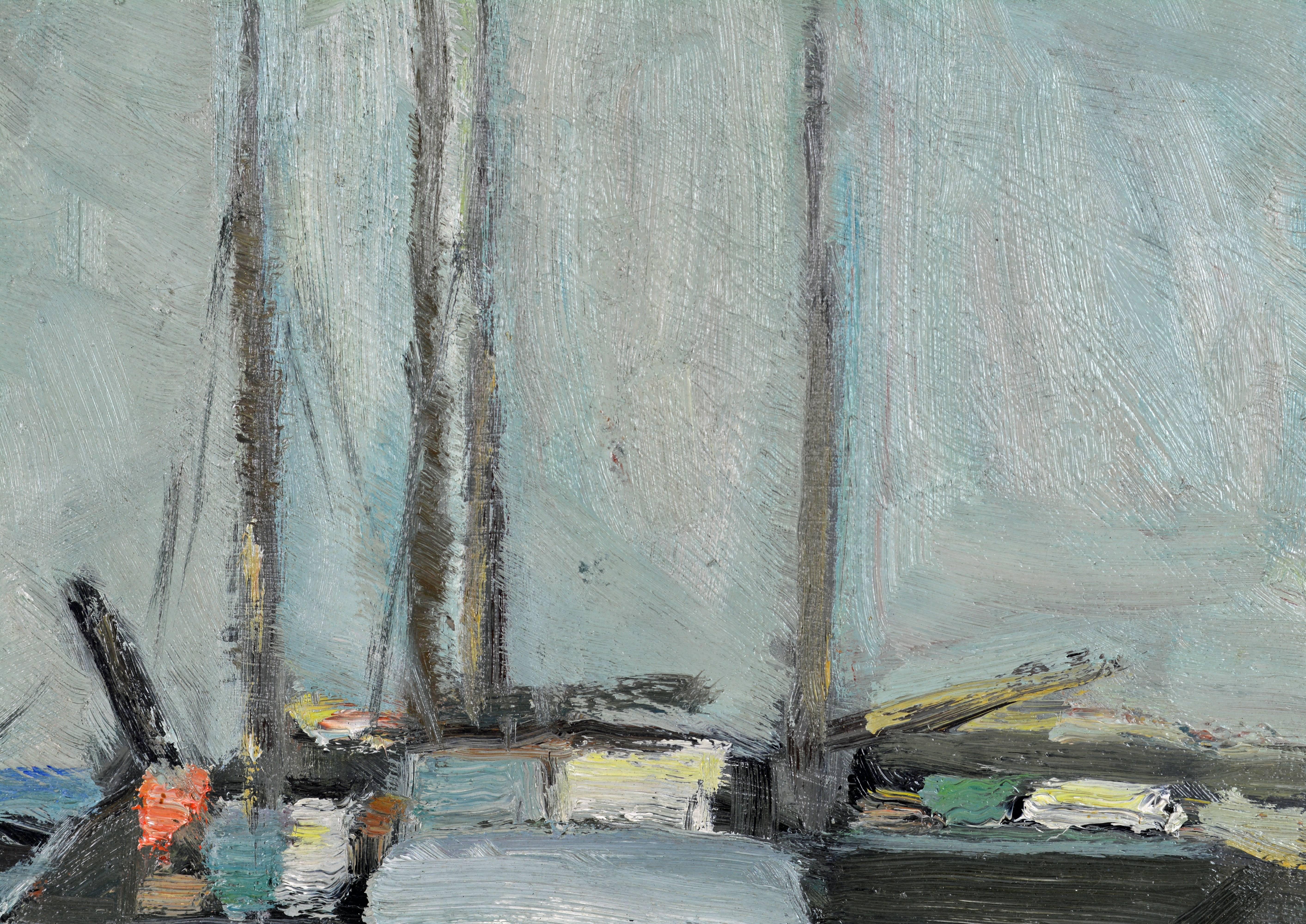 'The Old Boats in Harbor' Original Oil by Carl Berndtsson, Swedish In Good Condition In Ft. Lauderdale, FL