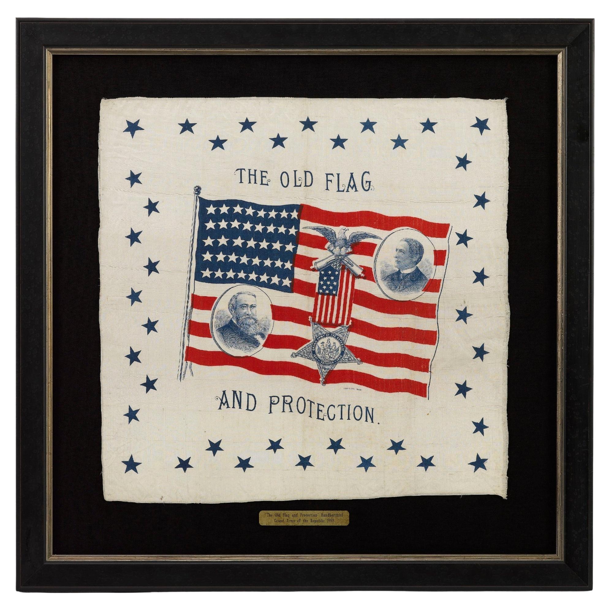 "The Old Flag and Protection" Benjamin Harrison Campaign Handkerchief, 1888 For Sale