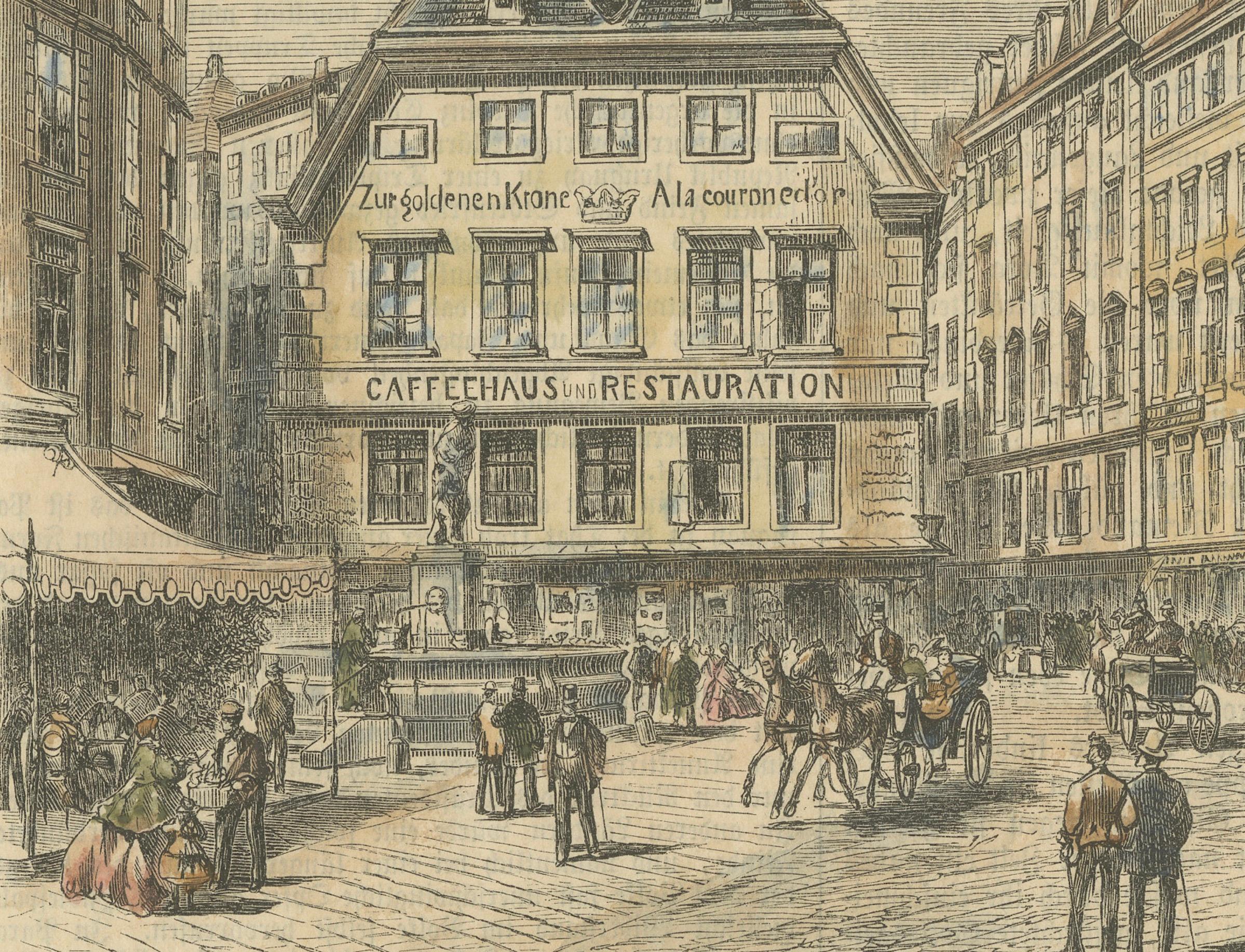 Allemand Le vieux Graben à Vienne - Gravure à la main du XIXe siècle, 1853 en vente