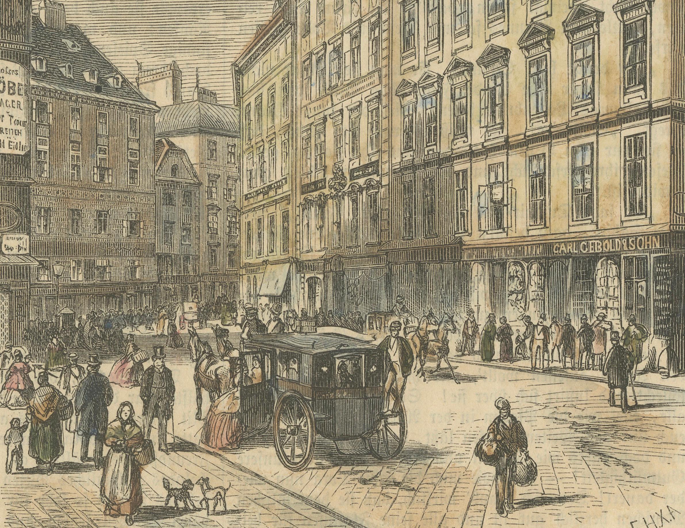 Gravé Le vieux Graben à Vienne - Gravure à la main du XIXe siècle, 1853 en vente