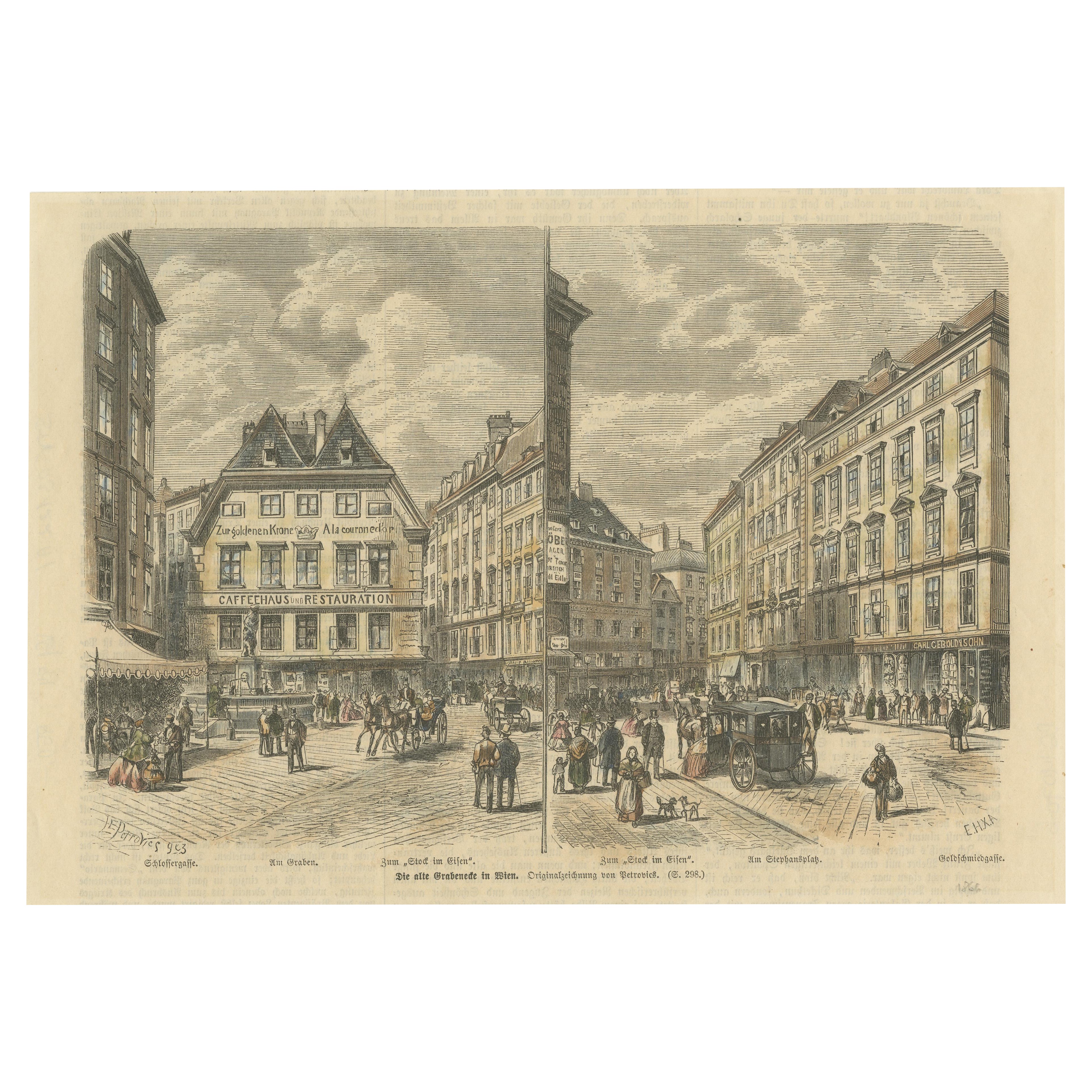 Der Alte Graben in Wien - Handkolorierter Kupferstich aus dem 19. Jahrhundert, 1853