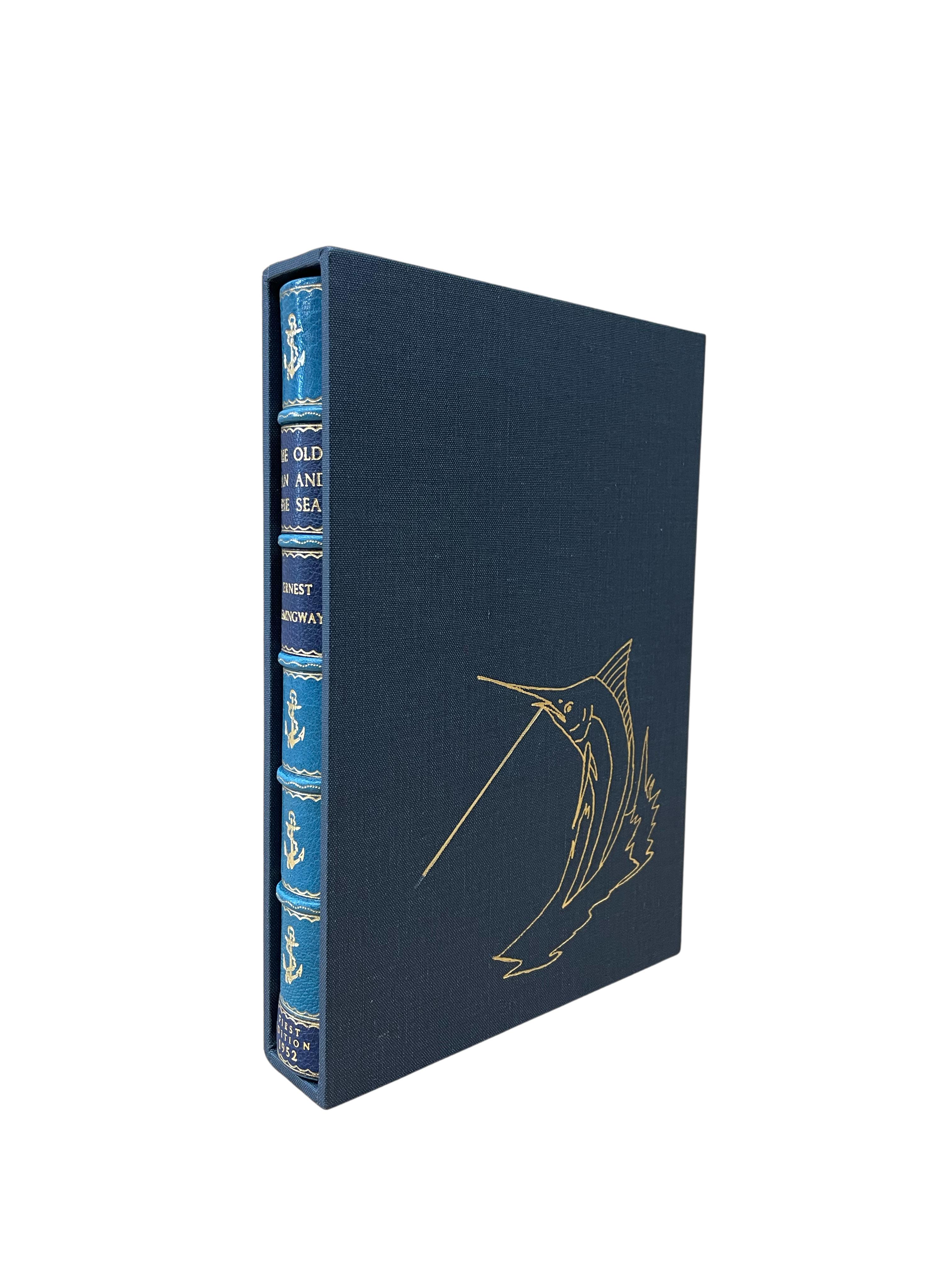 Hemingway, Ernest, The Old Man and the Sea. New York: Charles Scribner's Sons, 1952. First Edition. Octavo. Professionally rebound in blue Moroccan leather gilt stamped front boards, gilt titles, gilt tooling, and raised bands to the spine, and a