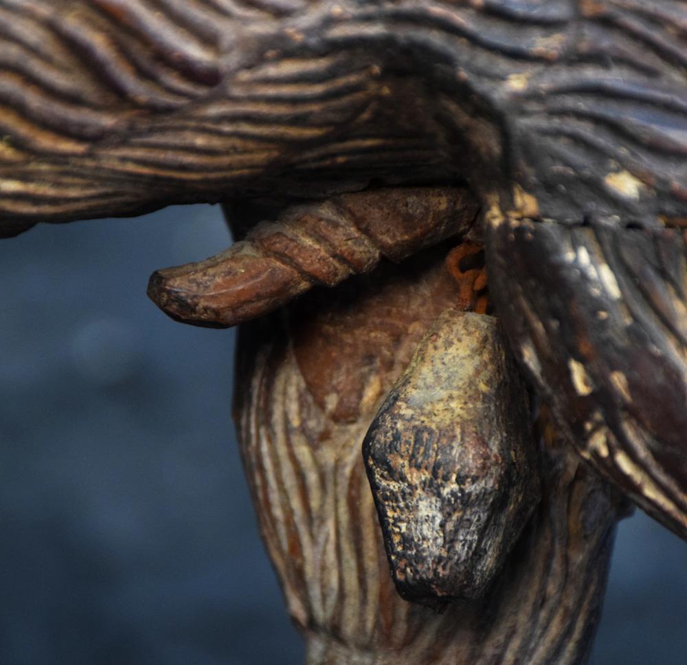 Item: A unique hand carved wooden early 20th Century figure of a ram  
Description: We are proud to offer a highly characteristic and decorative early 20th Century, hand carved wooden statue of a ram. The solid wood statue stands firmly on a wooden