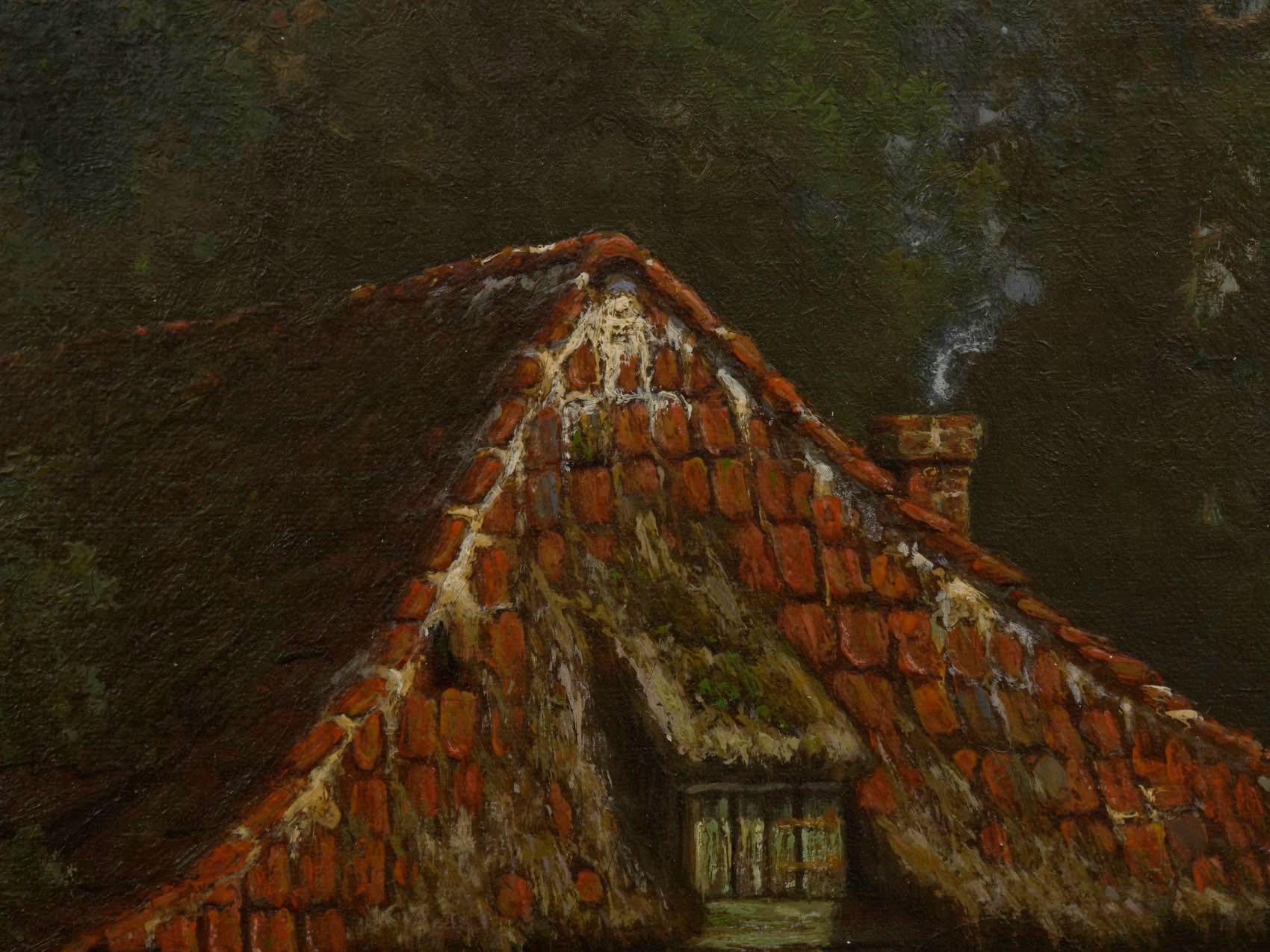 “The Old Red Mill” French Antique Oil Painting by Elisa Agnetus-Emilius Nyhoff 4