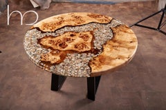 Old Reef Old Wood Burl and Shells Marine Theme Handcrafted Modern Coffee Table