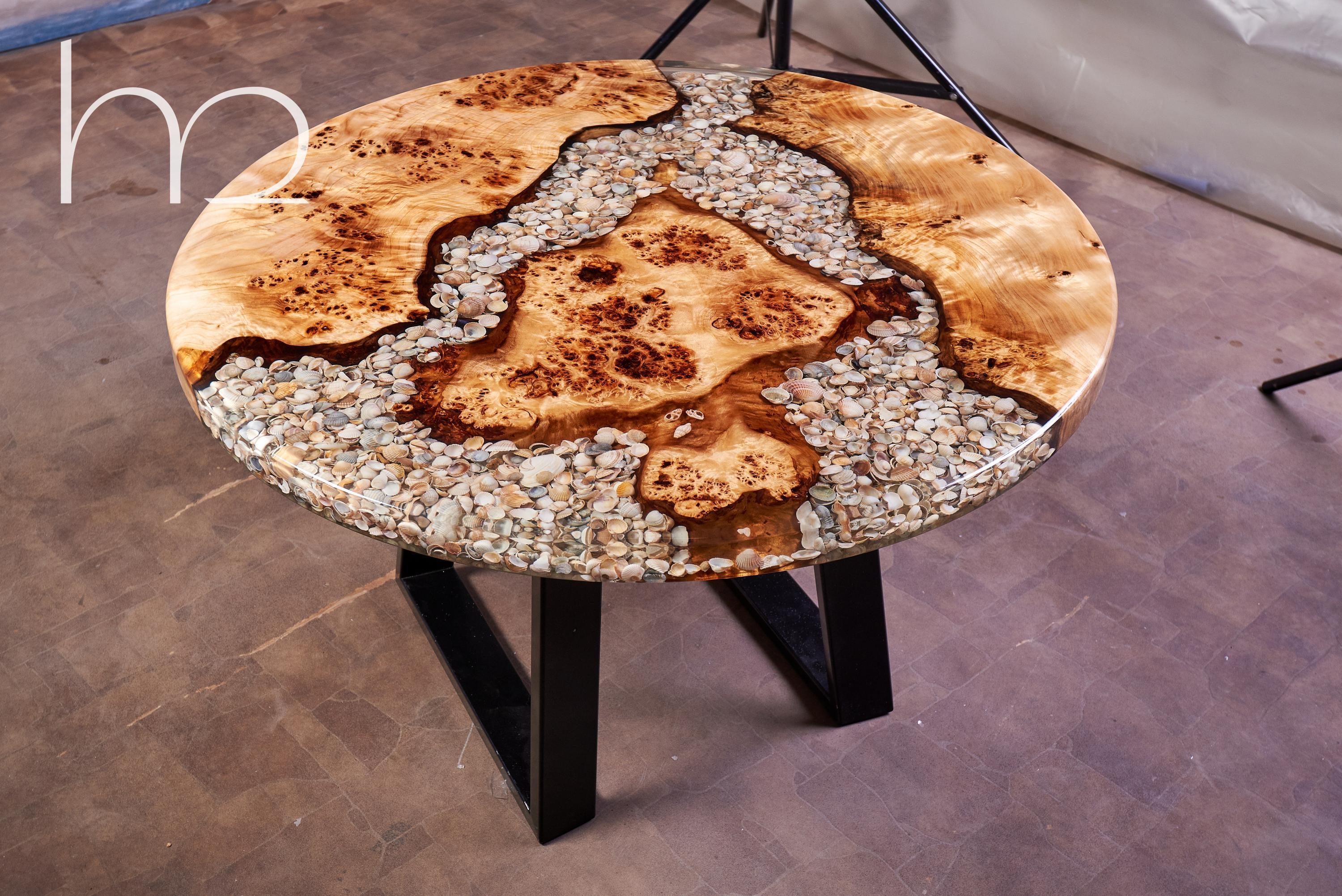 epoxy table with shells