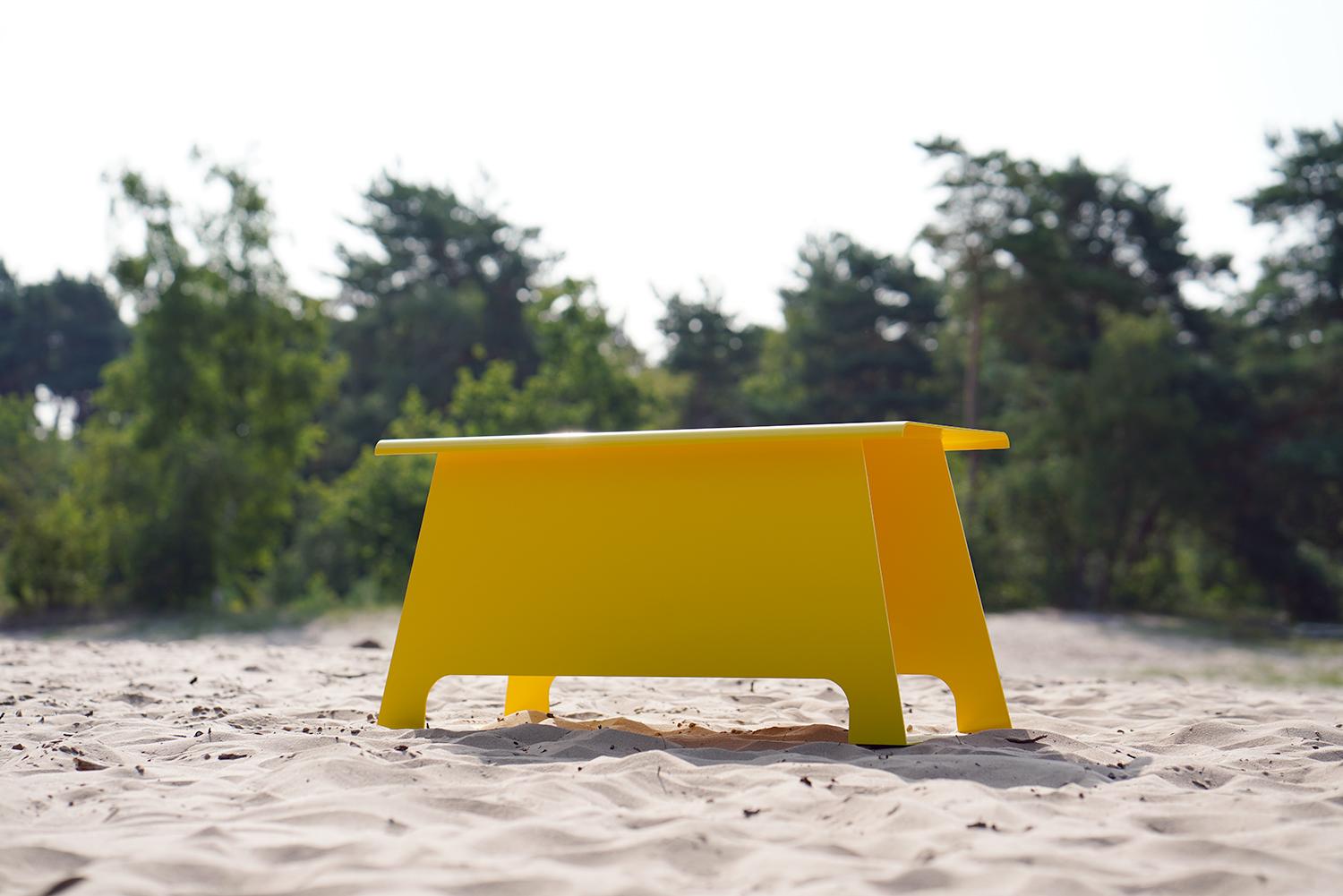 Modern Contemporary Dutch Design Bench Side Table Steel Indoor Outdoor/ Yellow For Sale