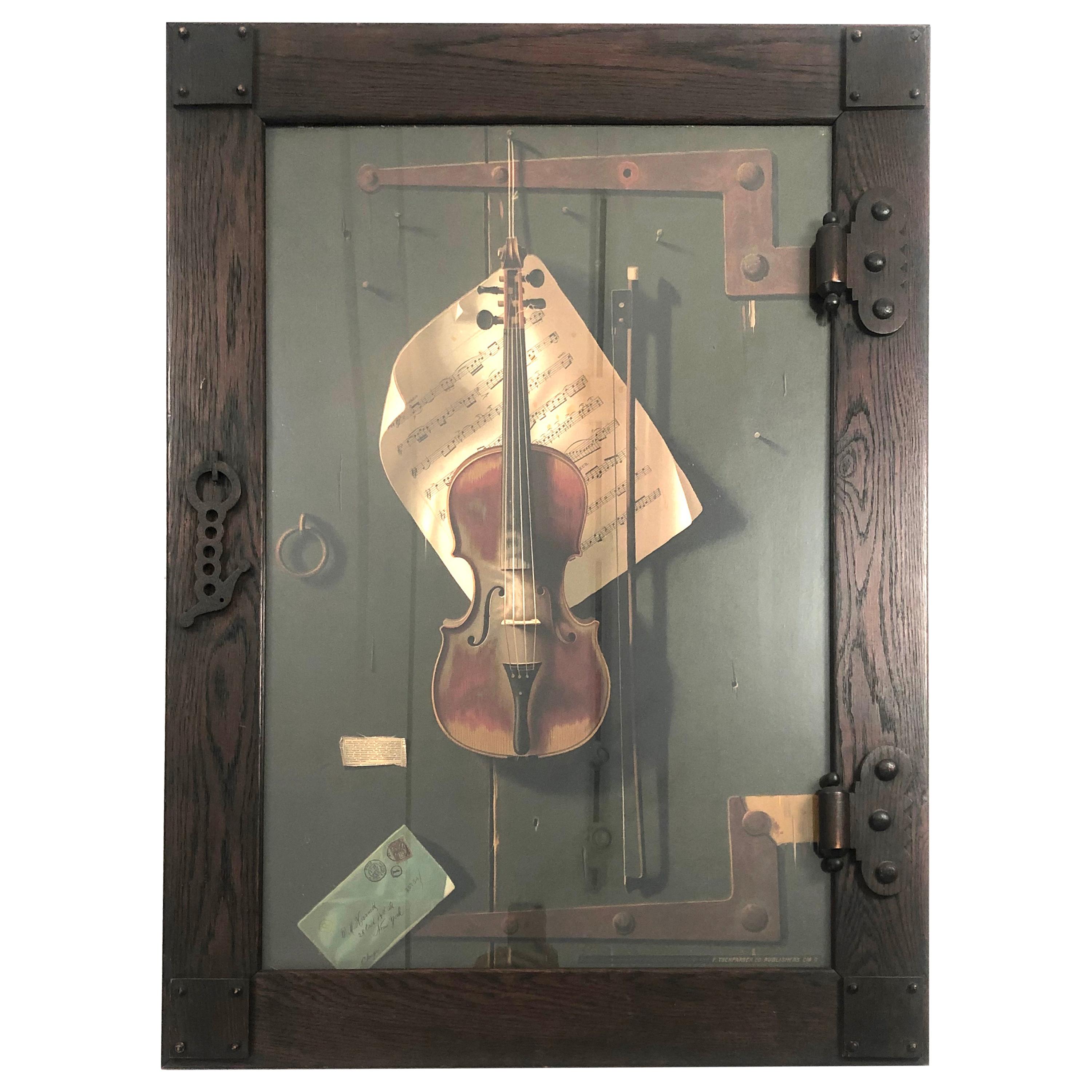 The Old Violin, William Michael Harnett Lithograph in Original Frame, circa 1887