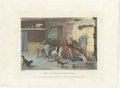 The Old Woman and Her Cats, 1809 Hand-Colored Etching by Edward Orme