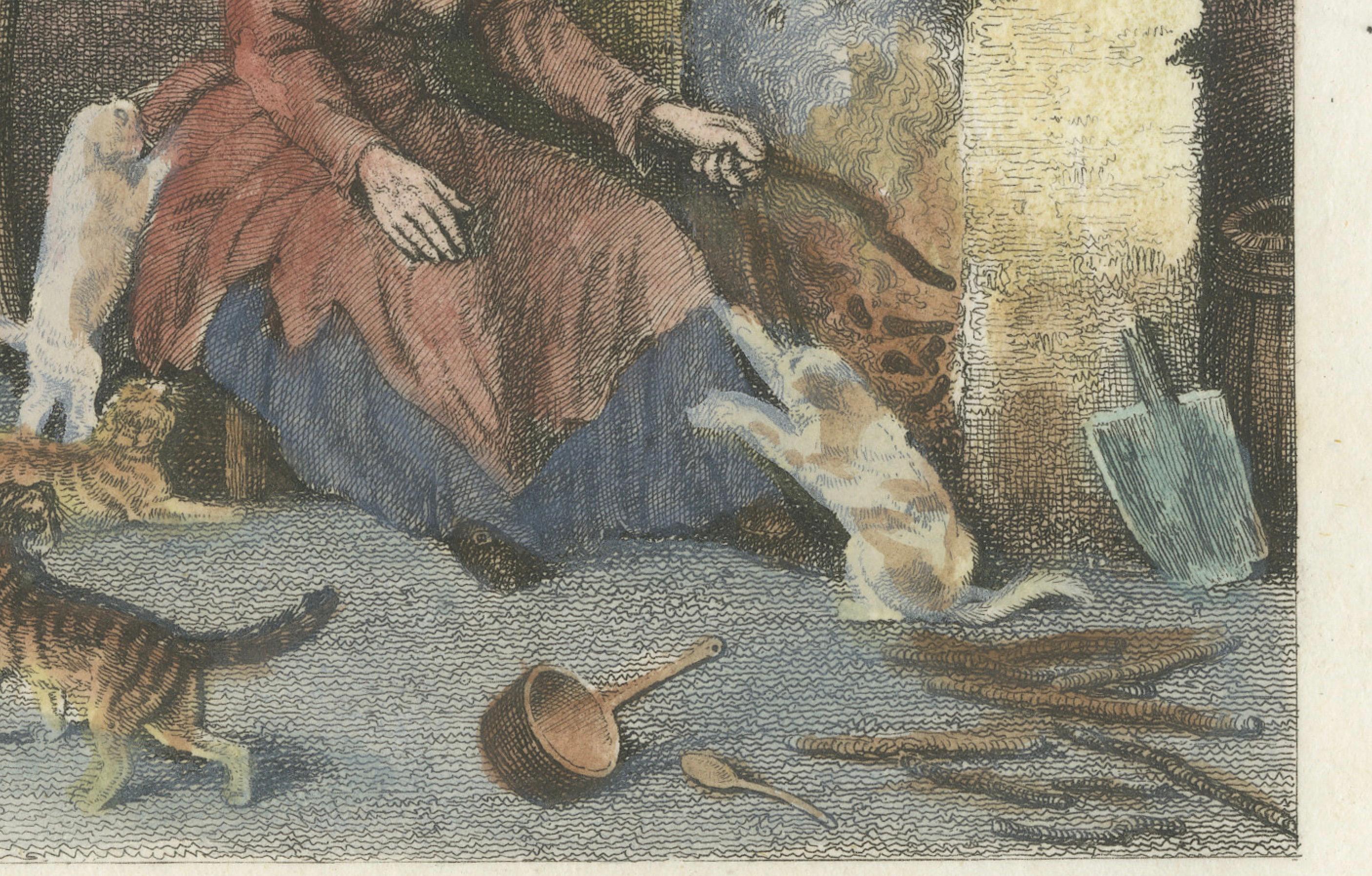La anciana y sus gatos, 1809 Aguafuerte coloreado a mano de Edward Orme Grabado en venta