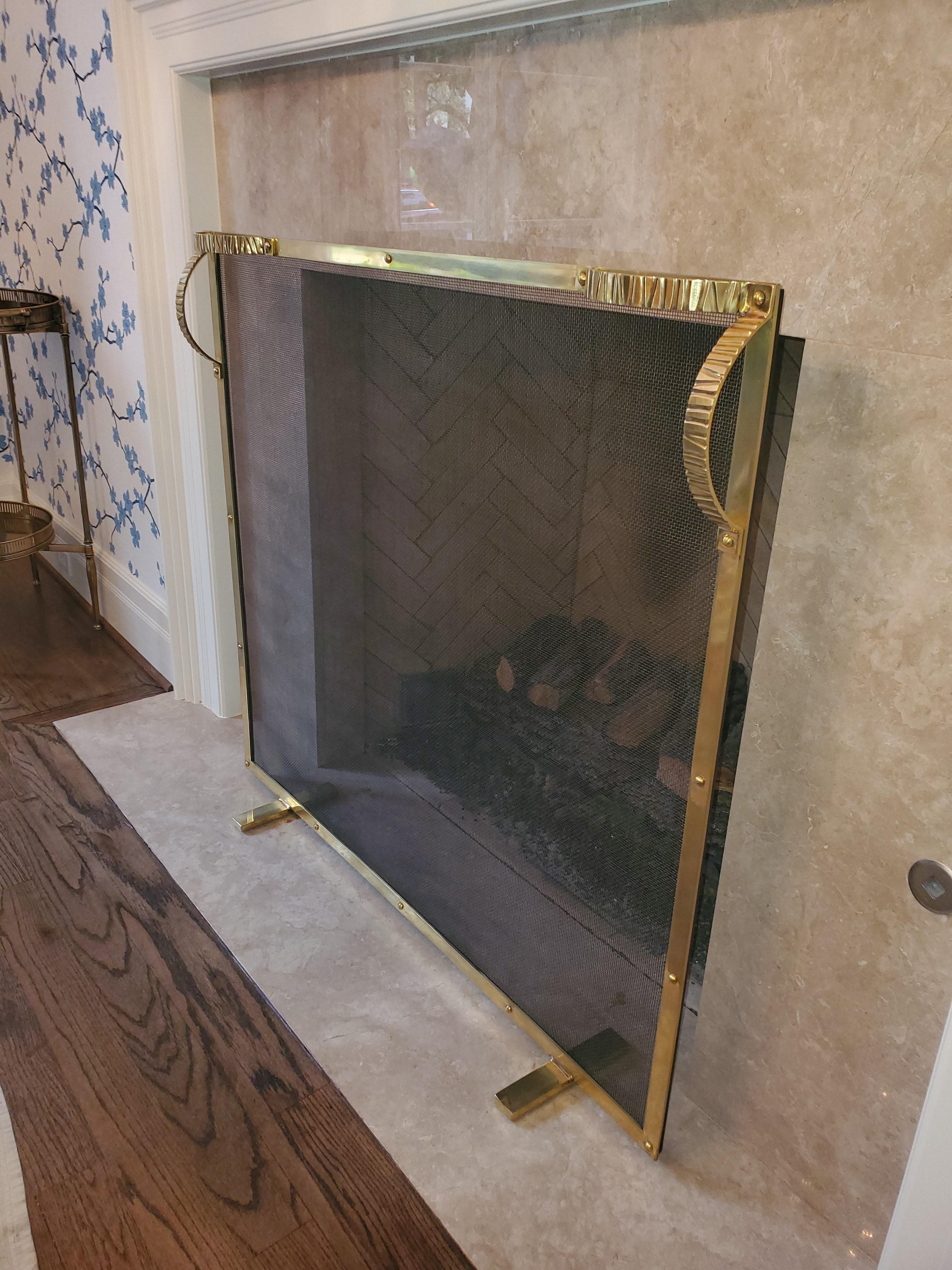 American The Olivia Brass Screen with Cast Brass Handles  Available in Nickel as well For Sale