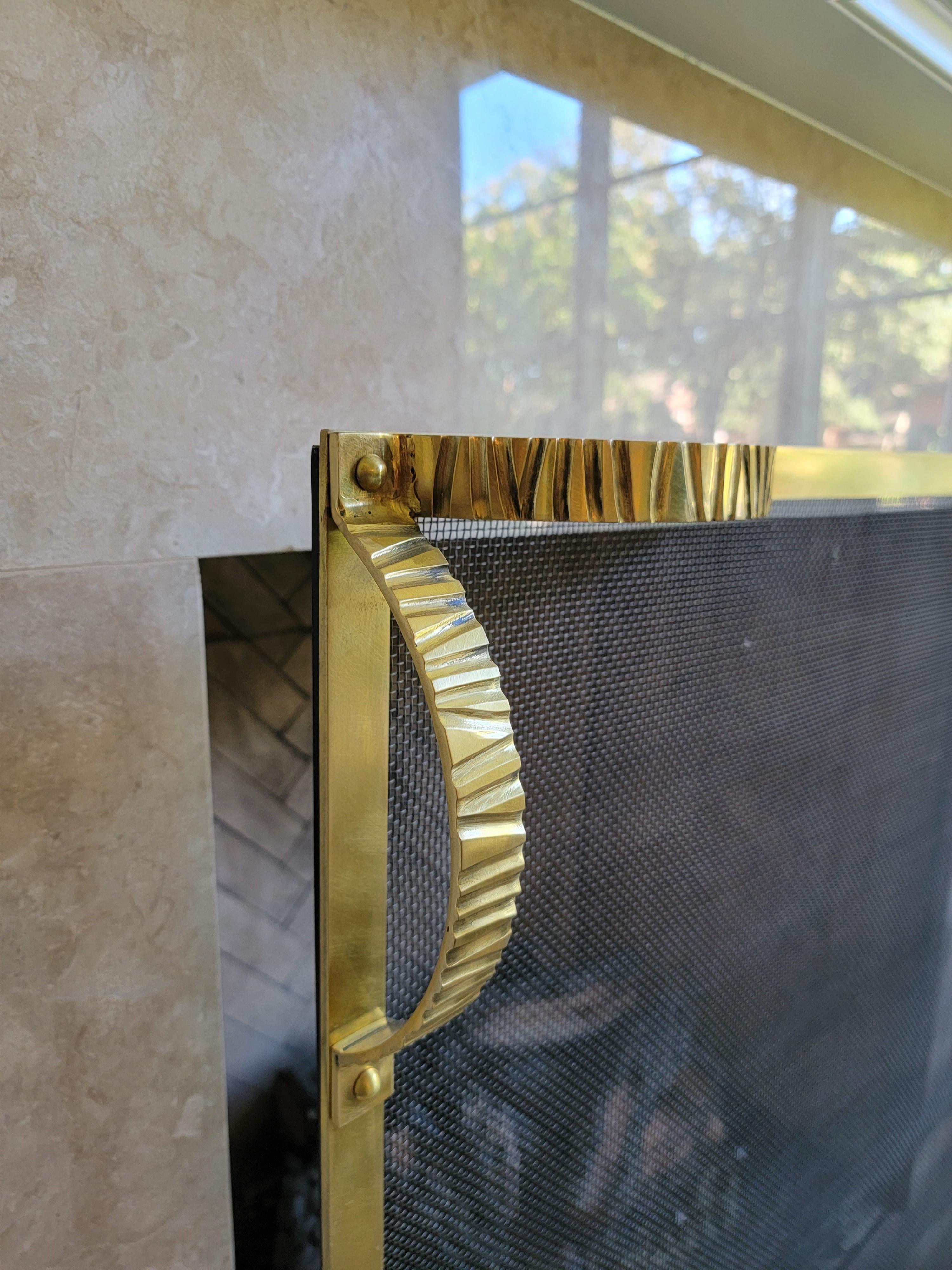 Polished The Olivia Brass Screen with Cast Brass Handles  Available in Nickel as well For Sale