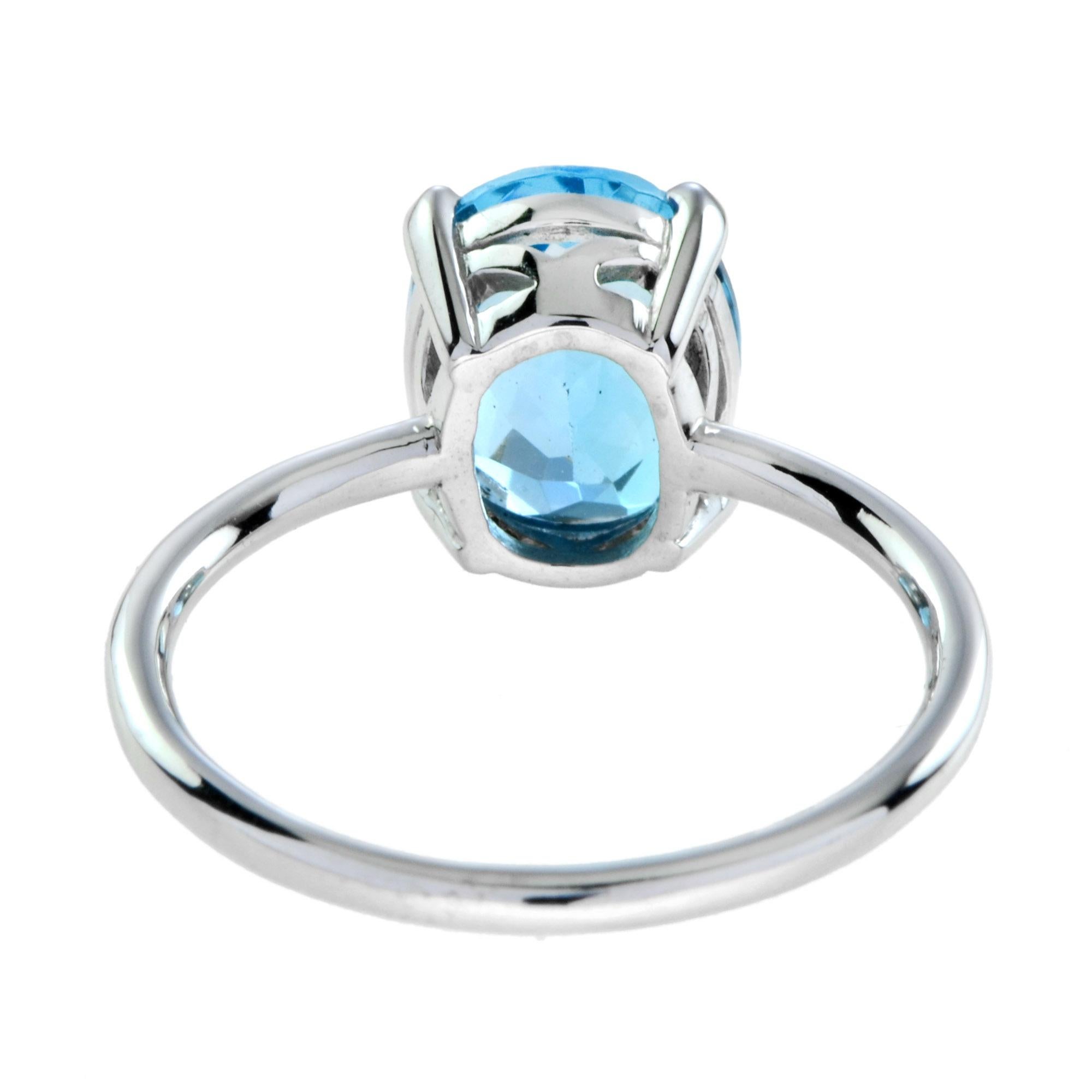 Oval Cut 3.50 ct. Oval Swiss Blue Topaz Solitaire Engagement Ring in 9K White Gold For Sale