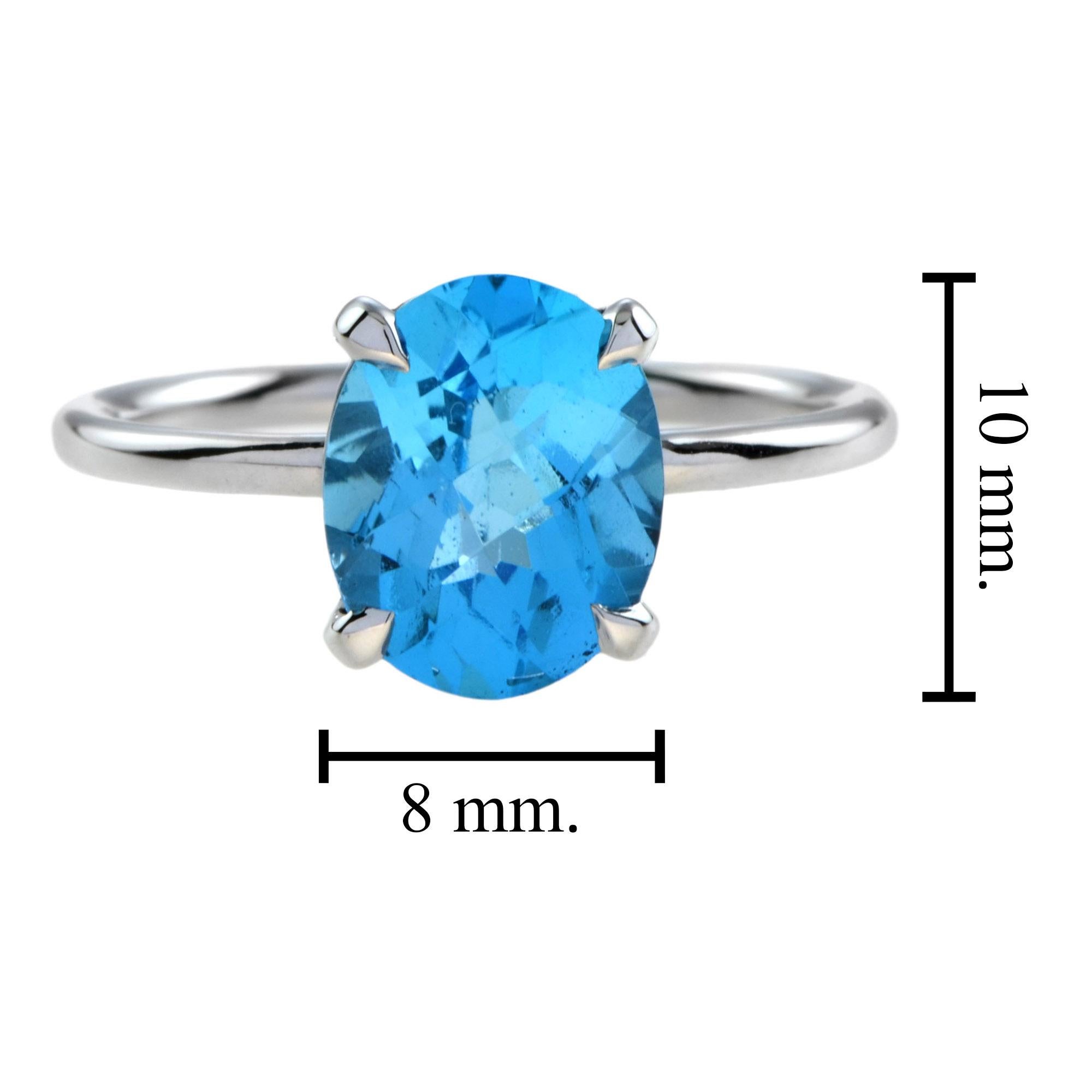 Women's 3.50 ct. Oval Swiss Blue Topaz Solitaire Engagement Ring in 9K White Gold For Sale