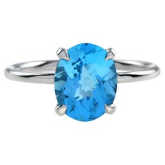3.50 ct. Oval Swiss Blue Topaz Solitaire Engagement Ring in 9K White Gold