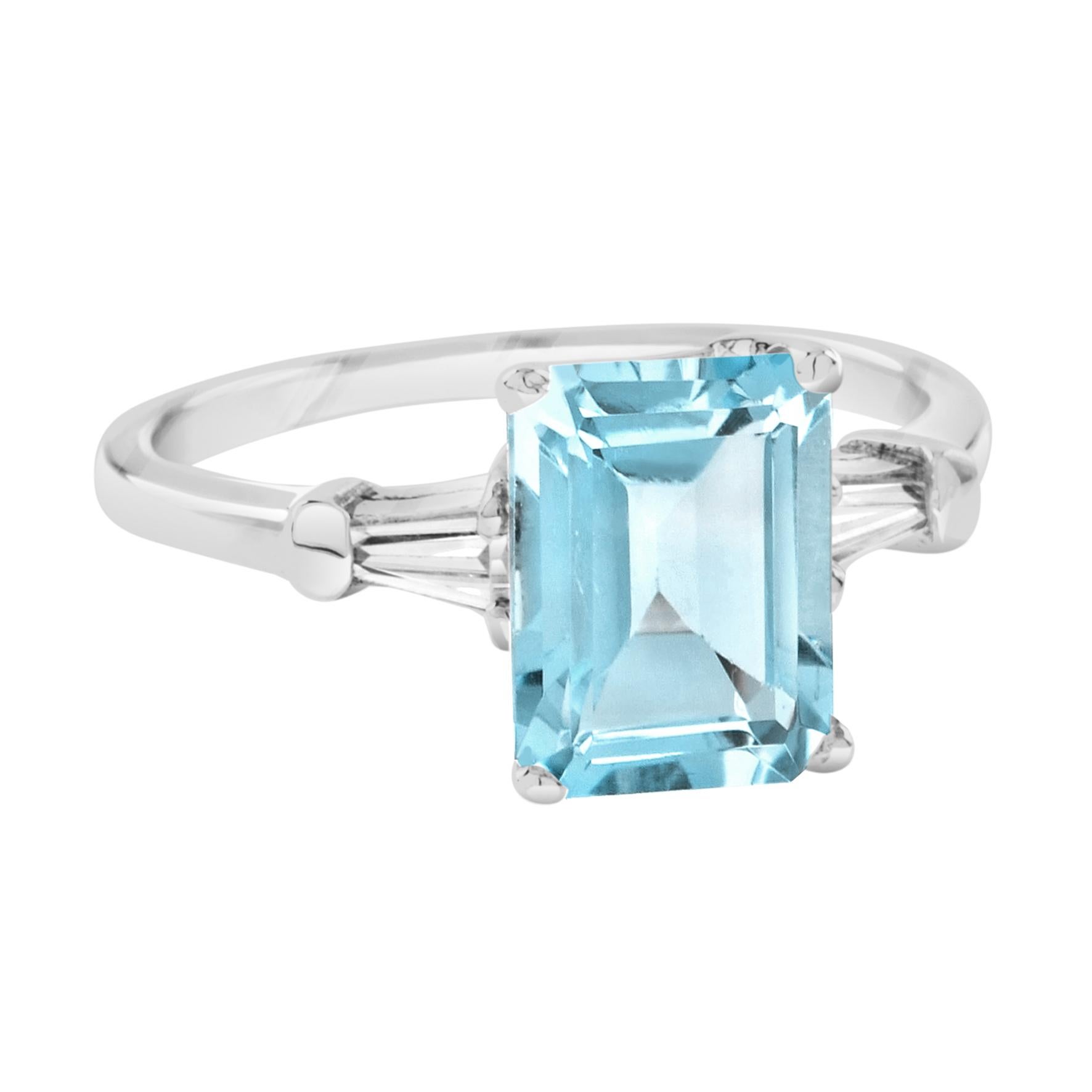 The One Blue Topaz with Baguette Diamond Engagement Ring in 14K White Gold 2