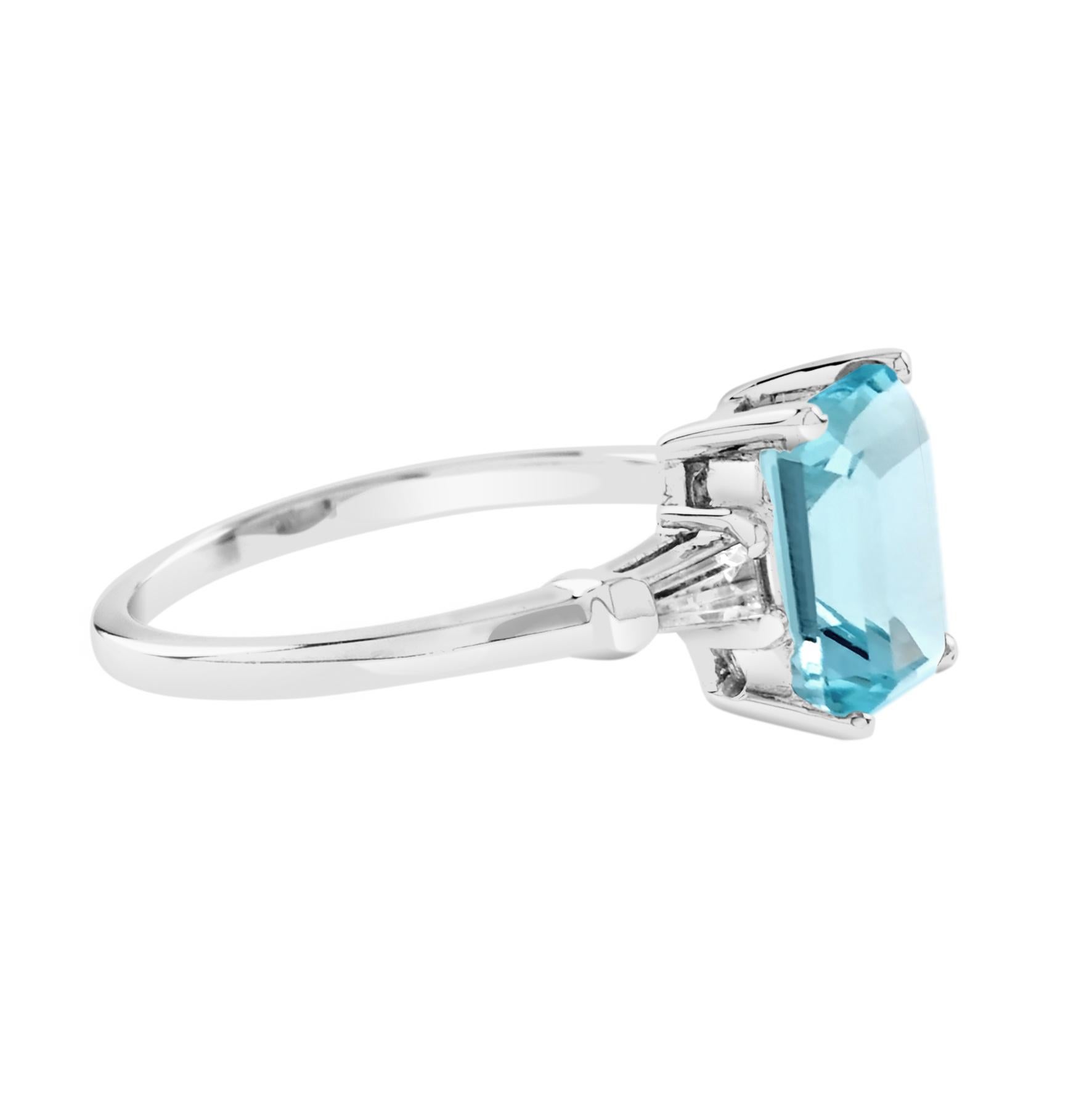 The One Blue Topaz with Baguette Diamond Engagement Ring in 14K White Gold 3